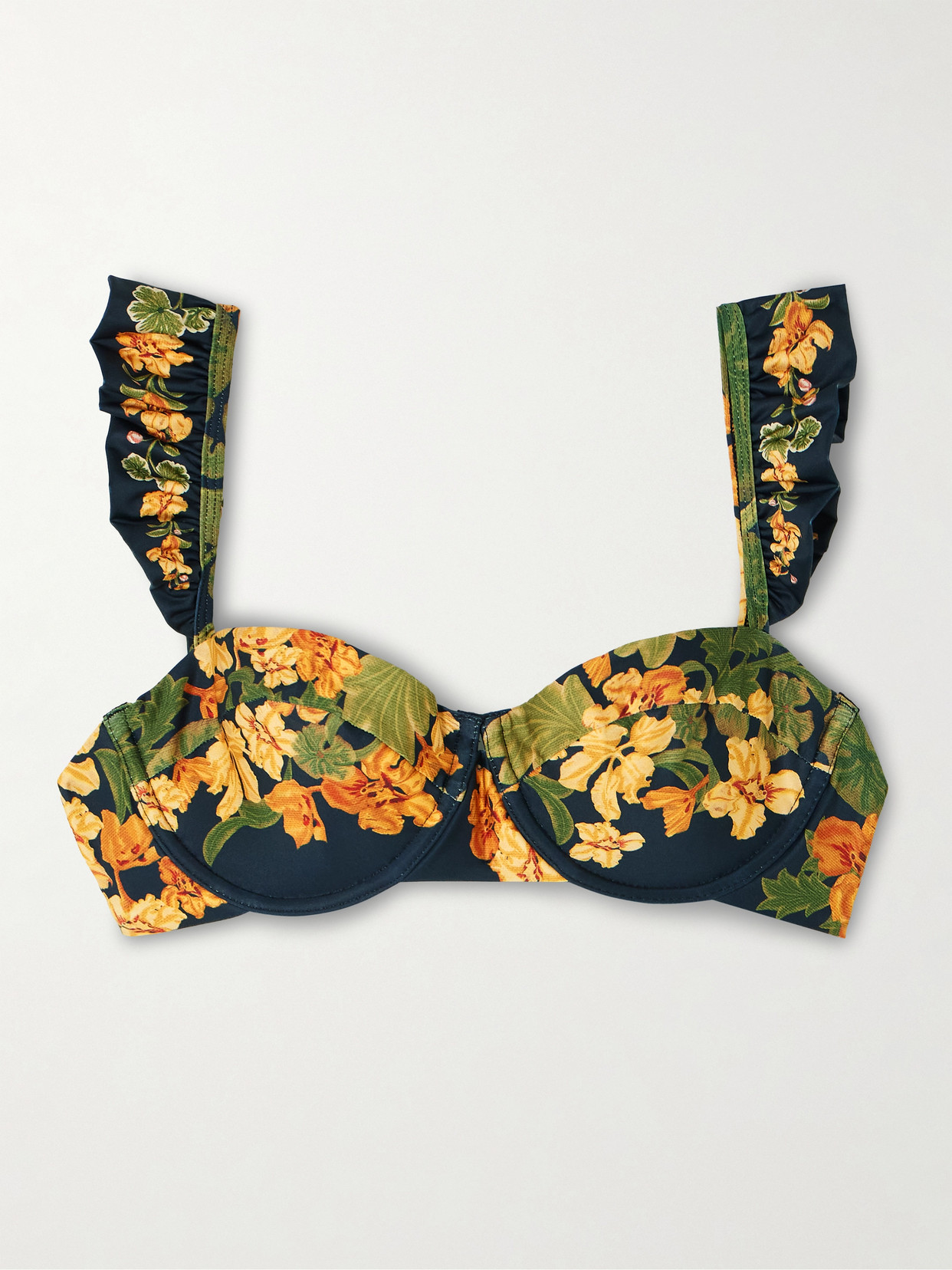 Agua By Agua Bendita Kiwi Cordillera Ruffled Floral-print Stretch Recycled Bikini Top In Multi