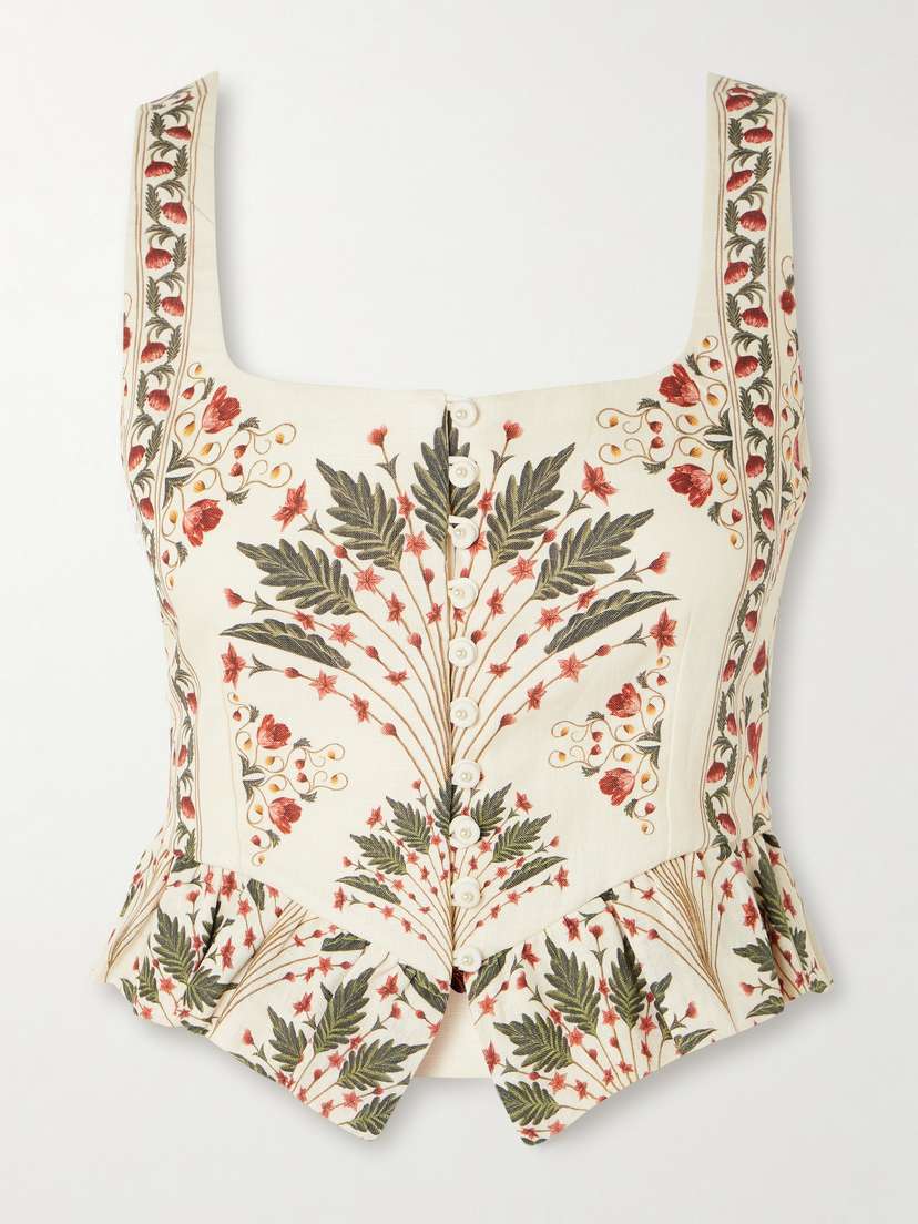 Agua by Agua Bendita Eslabon Andes Ruffled Printed Linen Top