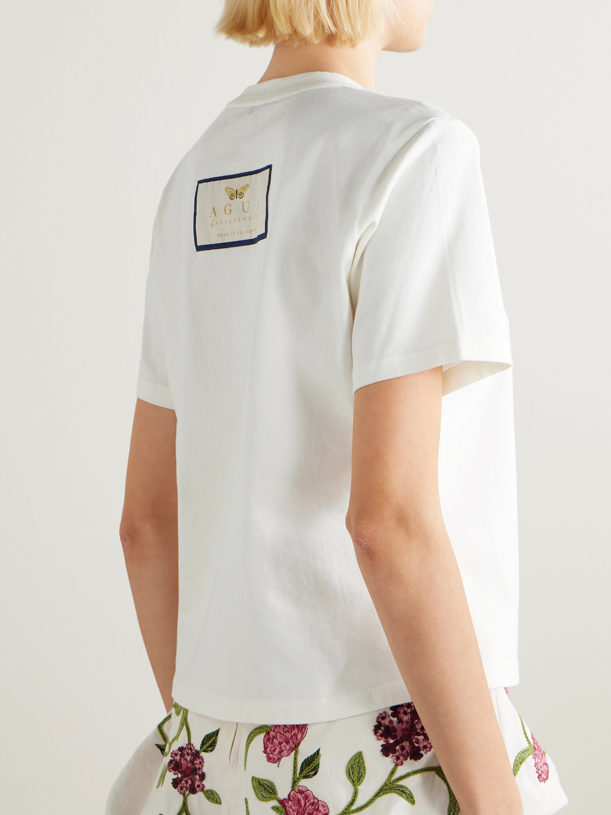 Agua by Agua Bendita Appliquéd embroidered cotton-jersey T-shirt
