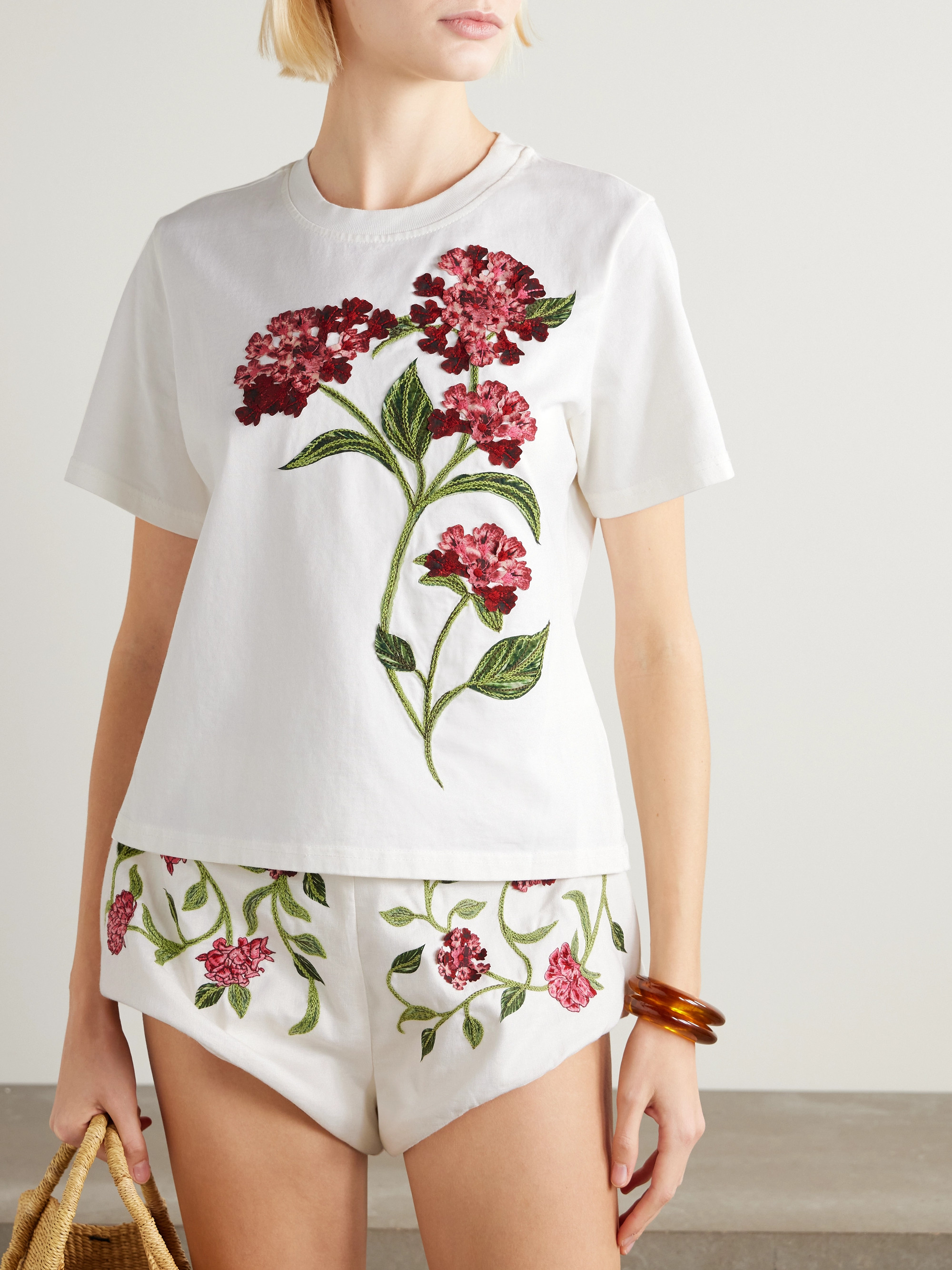Agua by Agua Bendita Appliquéd embroidered cotton-jersey T-shirt
