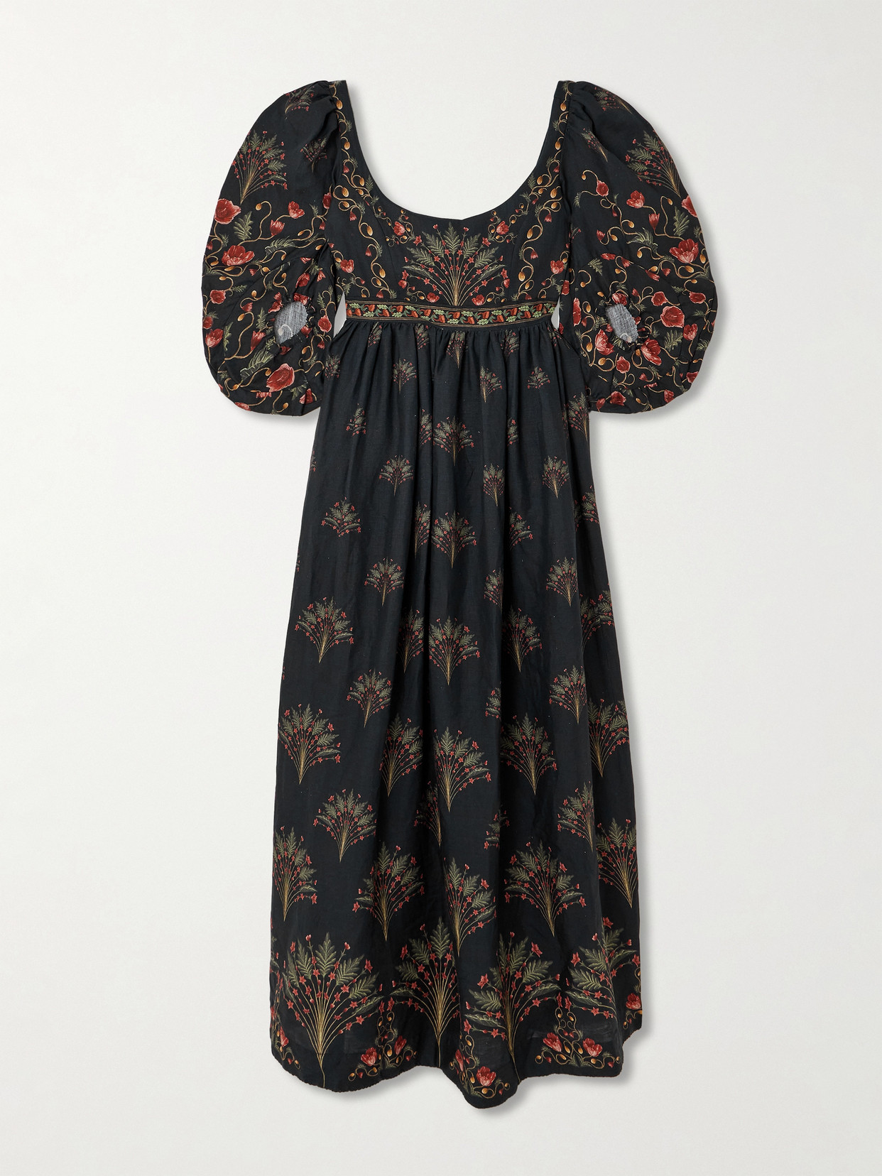 Agua By Agua Bendita Viviane Floral-print Embroidered Cotton Maxi Dress In Black