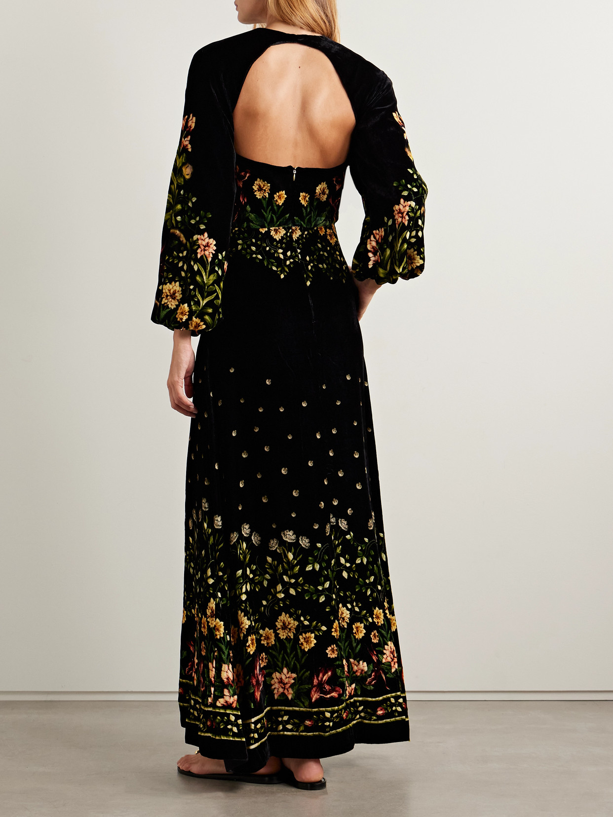 Agua By Agua Bendita Alamo Paramo Cutout Floral-print Velvet Maxi Dress In Black