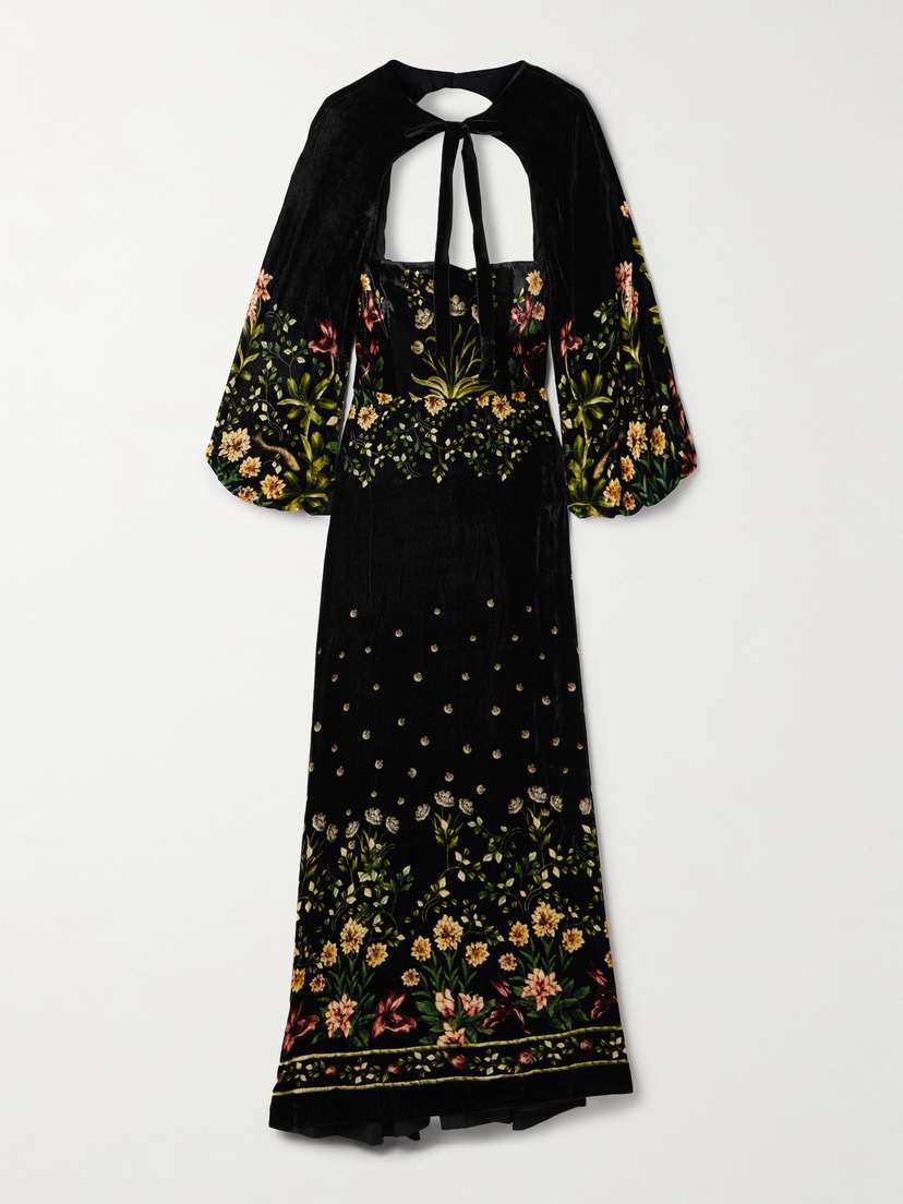 Agua by Agua Bendita Alamo Paramo Cutout Floral-print Velvet Maxi Dress