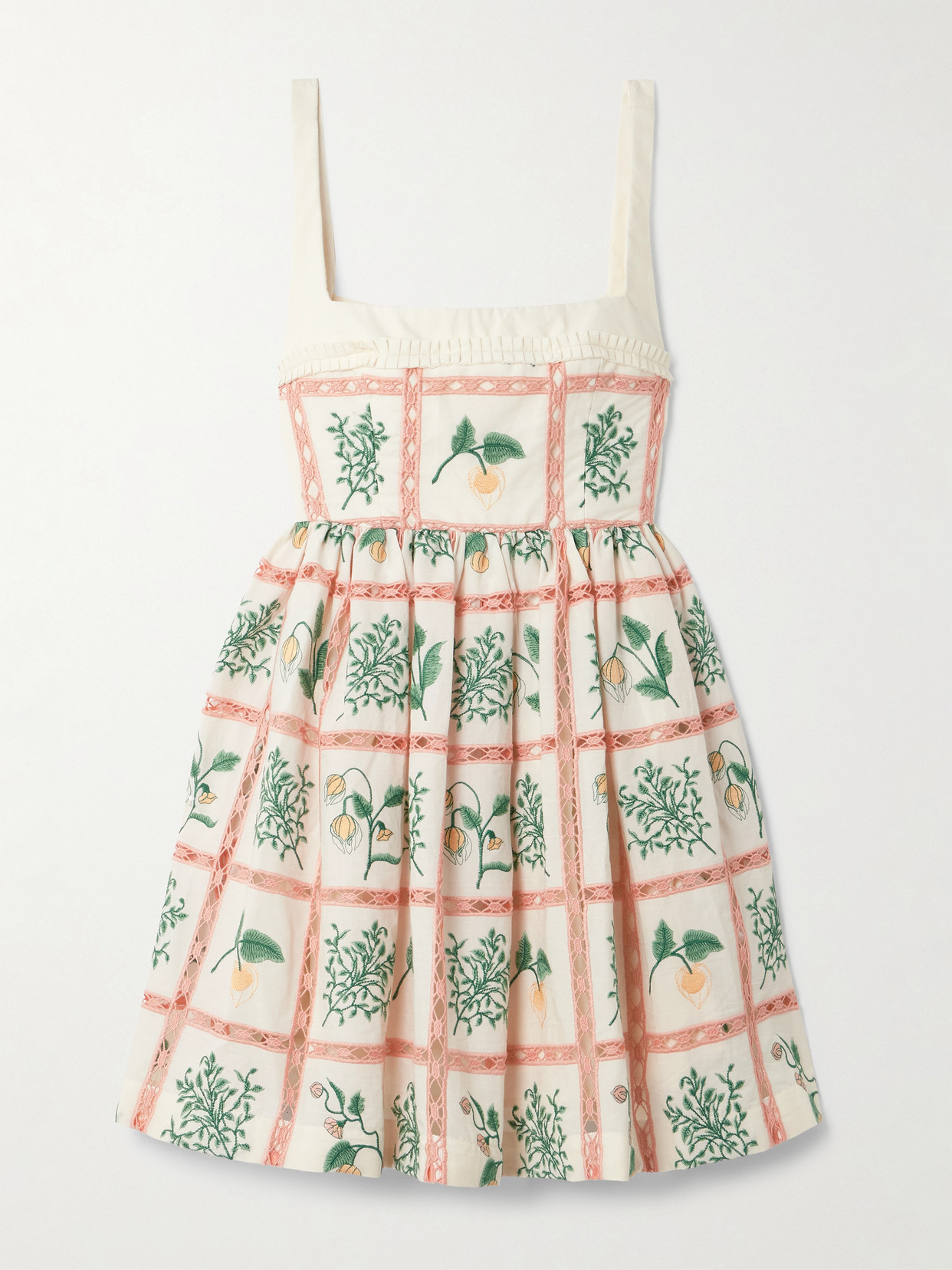 Agua By Agua Bendita Barbara Ruffled Embroidered Cotton Mini Dress In Pink