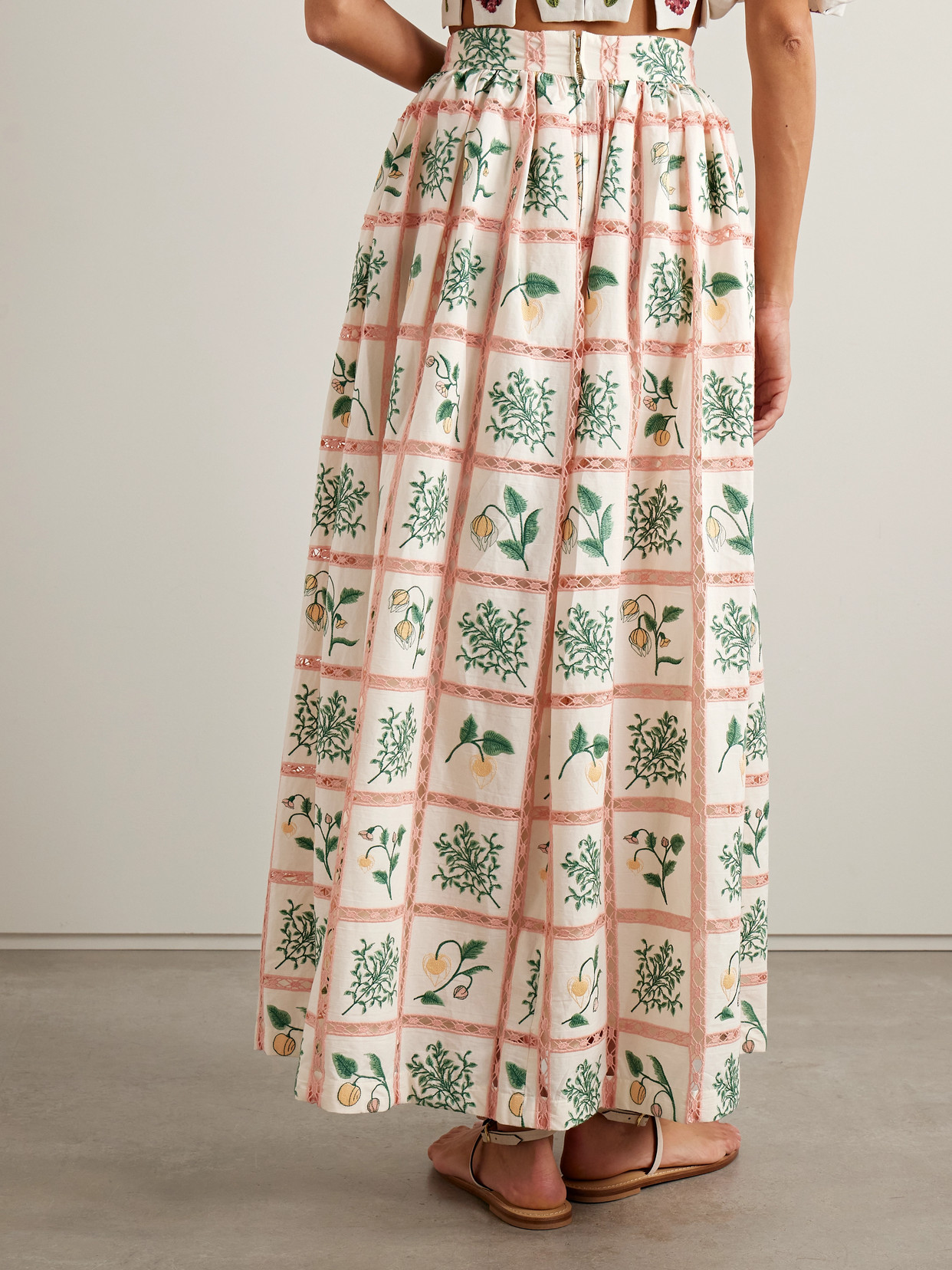 Tangelo Crochet-Trimmed Embroidered Cotton-Voile Maxi