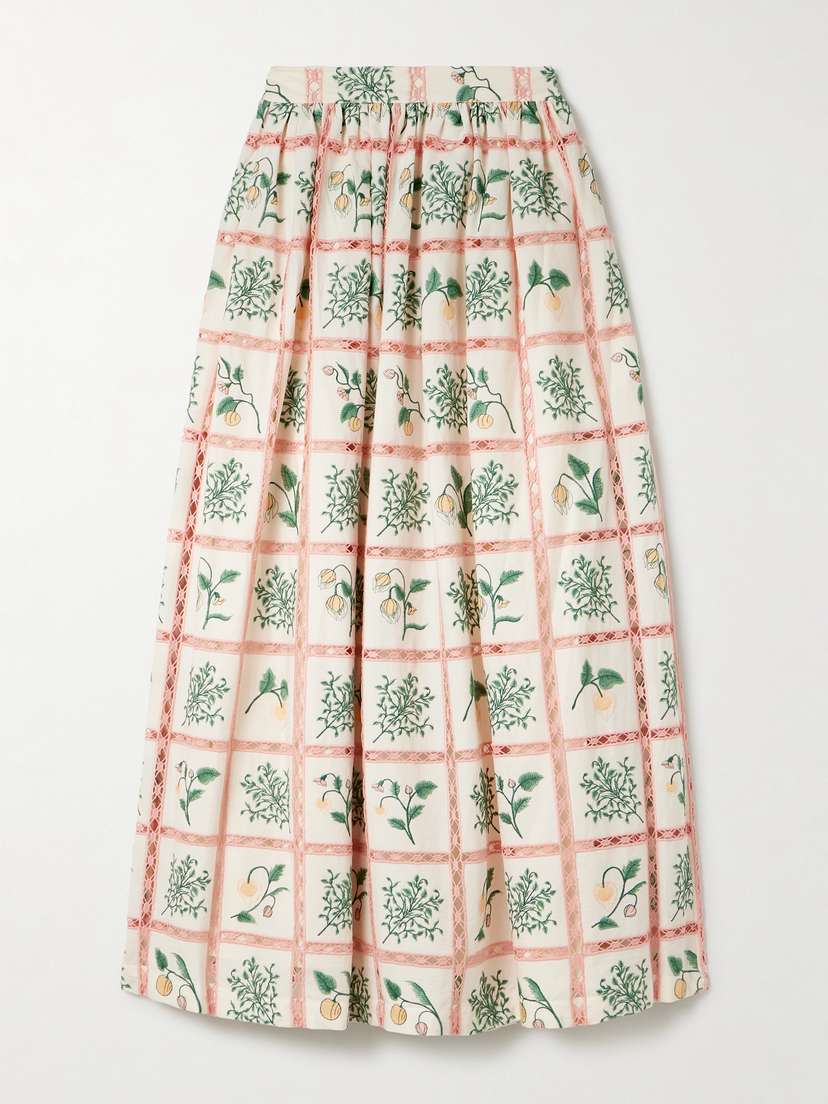 Agua by Agua Bendita Tangelo Crochet-trimmed Embroidered Cotton-voile Maxi Skirt