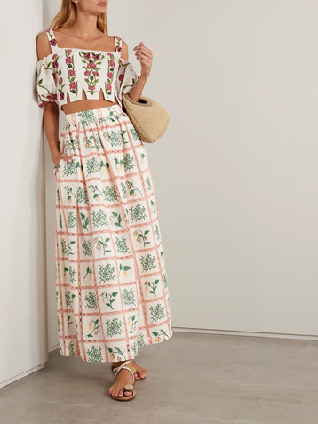 Agua by Agua Bendita Tangelo crochet-trimmed embroidered cotton-voile maxi skirt