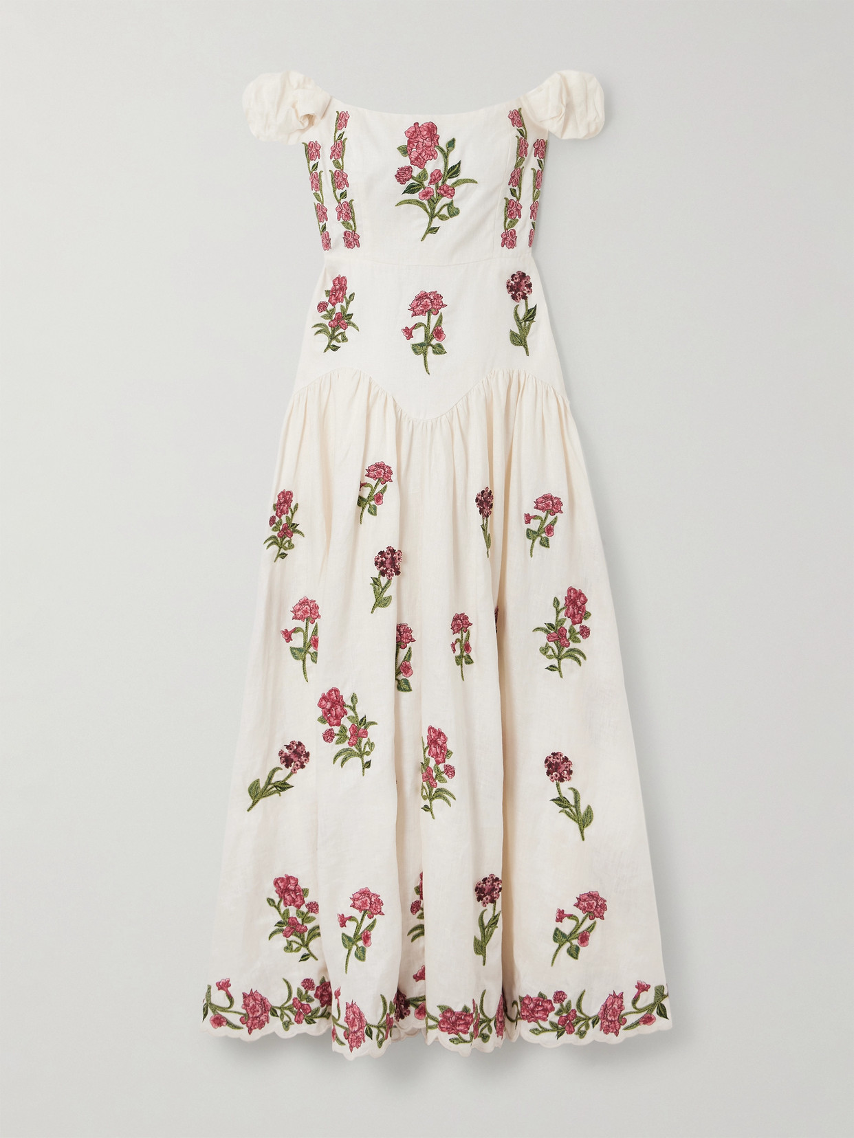 Agua By Agua Bendita Siembra Off-the-shoulder Appliquéd Embroidered Printed Linen Maxi Dress In White