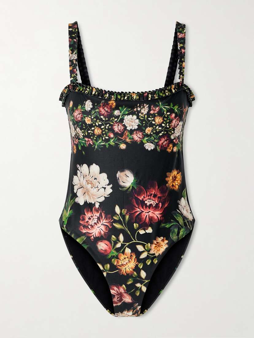 Agua by Agua Bendita Limón Paramo Ruffled Floral-print Swimsuit