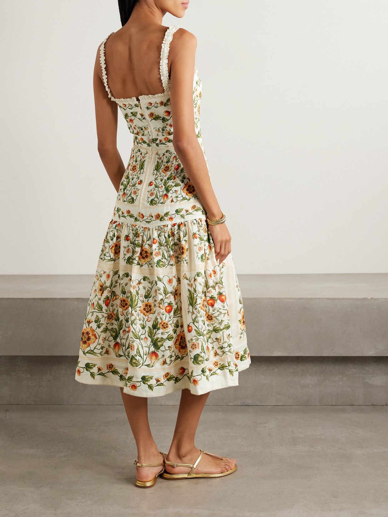 Agua By Agua Bendita Nispero Tiered Embroidered Printed Linen Midi Dress In Multi