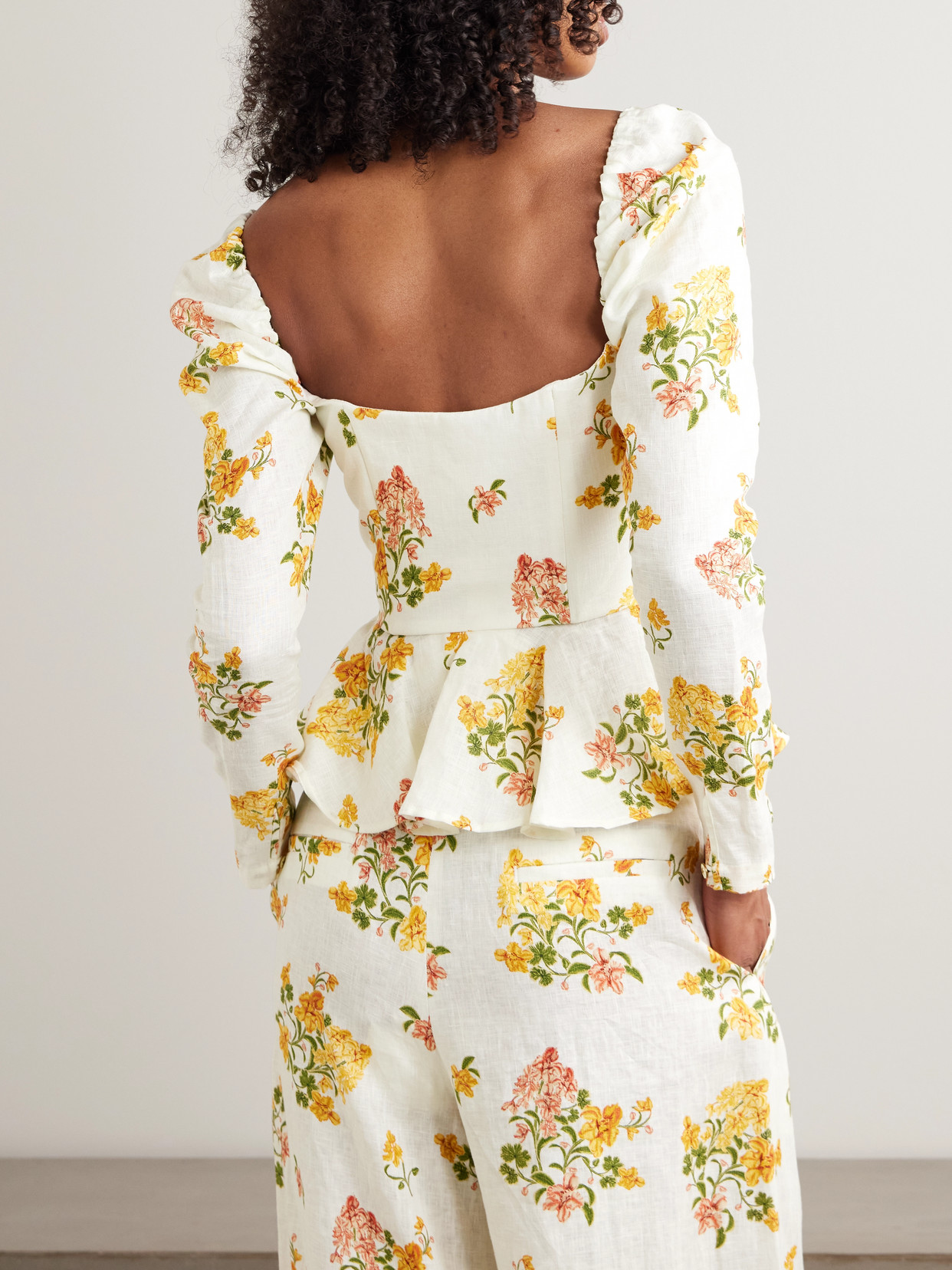 Bromelia Cordillera Floral-Print Linen Peplum Top