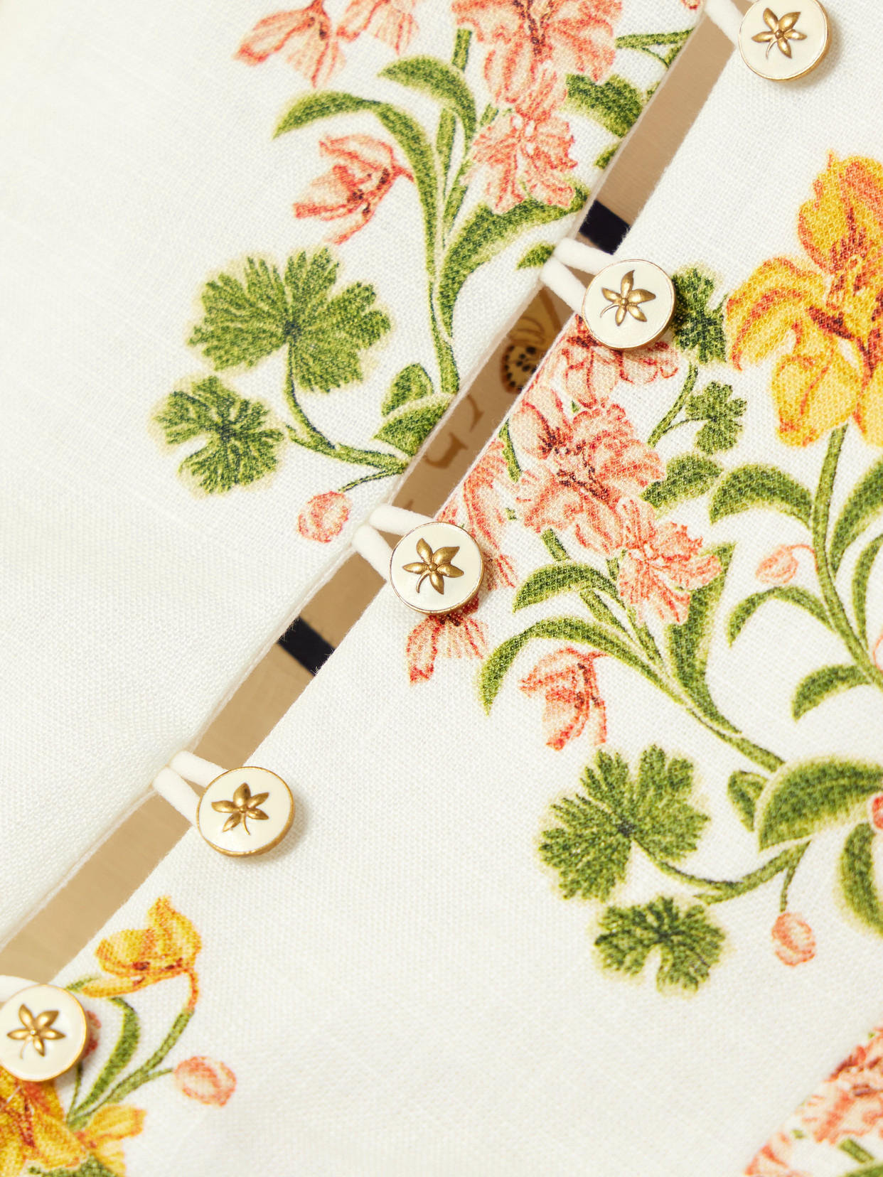 Bromelia Cordillera Floral-Print Linen Peplum Top