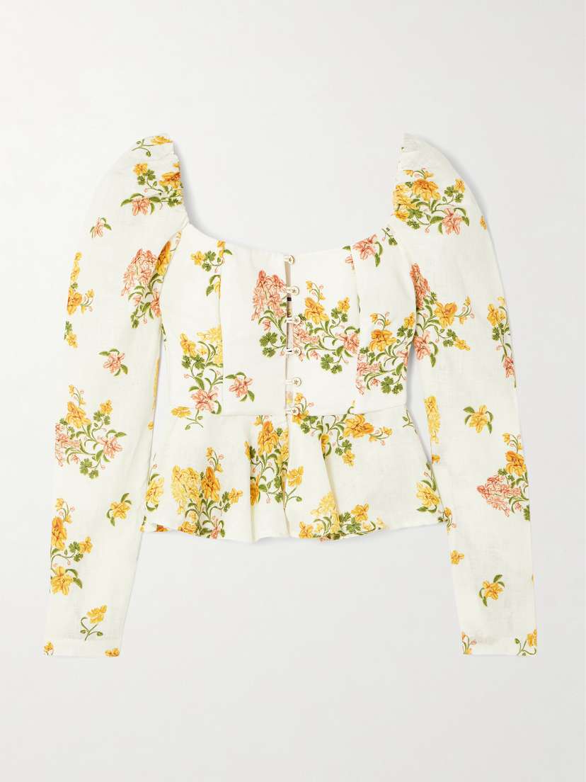 Agua by Agua Bendita Bromelia Cordillera Floral-print Linen Peplum Top