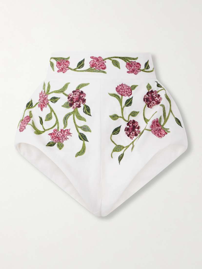 Agua by Agua Bendita Floral-embroidered Linen Shorts