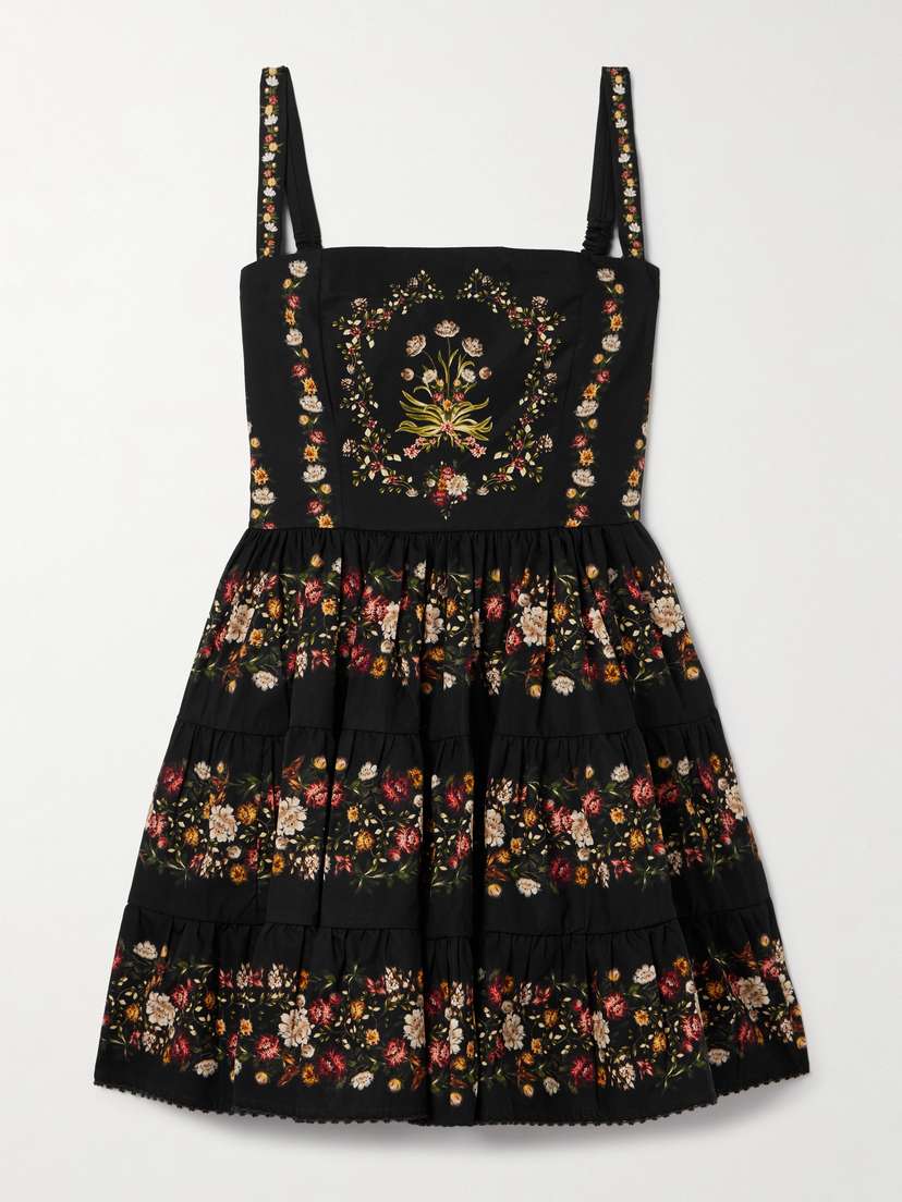 Agua by Agua Bendita Lima Tiered Floral-print Cotton Mini Dress