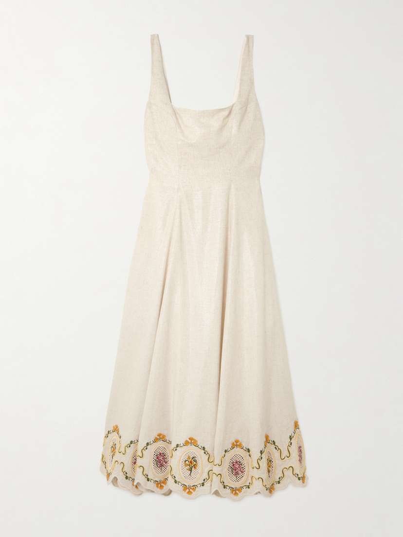 Agua by Agua Bendita Pistilo Cordillera Embroidered Metallic Woven Midi Dress