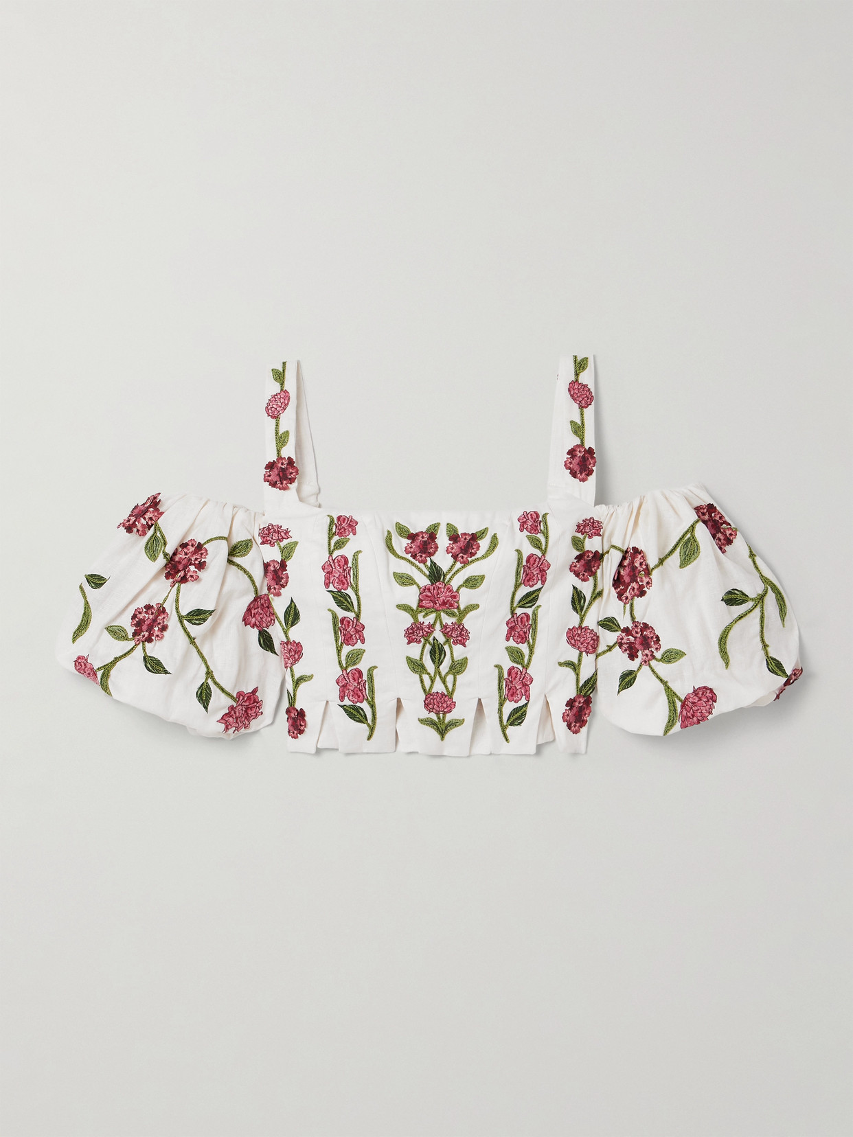 Agua By Agua Bendita Época Cropped Cold-shoulder Appliquéd Embroidered Linen Top In White