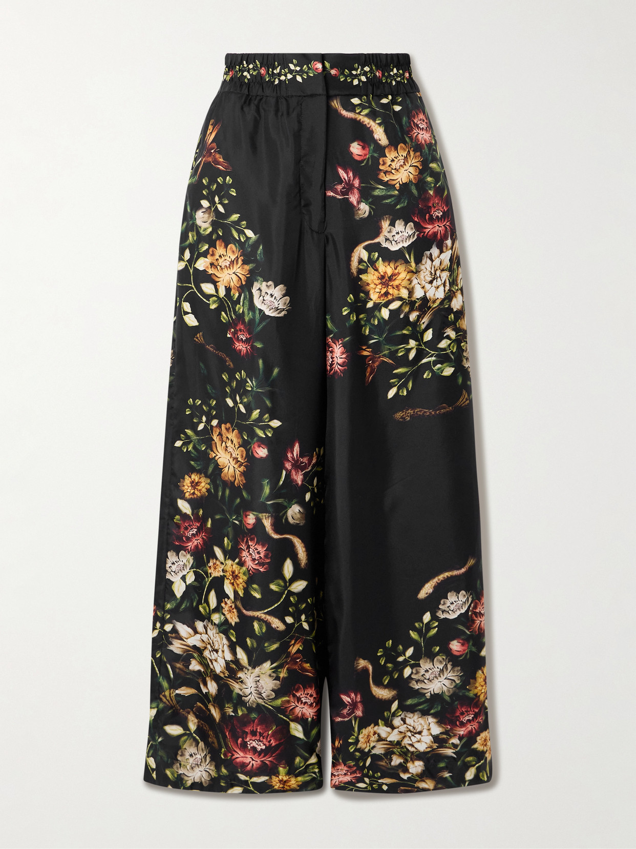 Agua By Agua Bendita Tota Paramo Floral-print Silk-twill Wide-leg Pants In Black