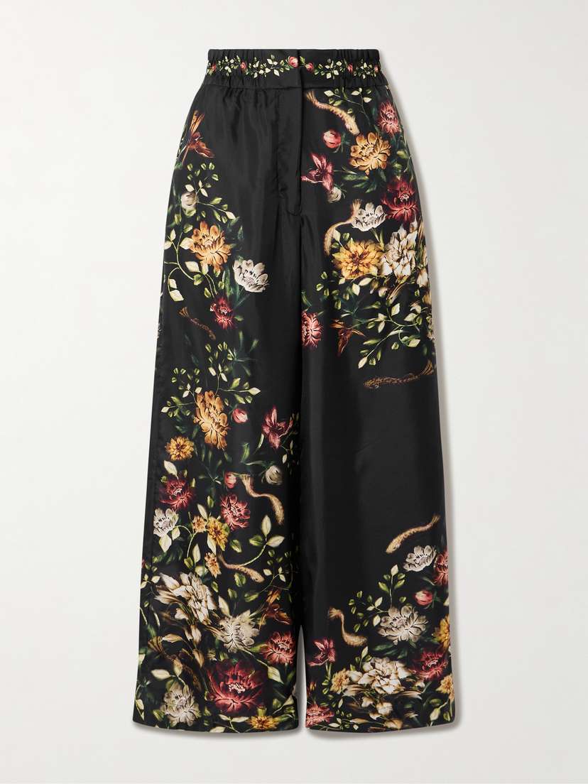 Agua by Agua Bendita Tota Paramo Floral-print Silk-twill Wide-leg Pants