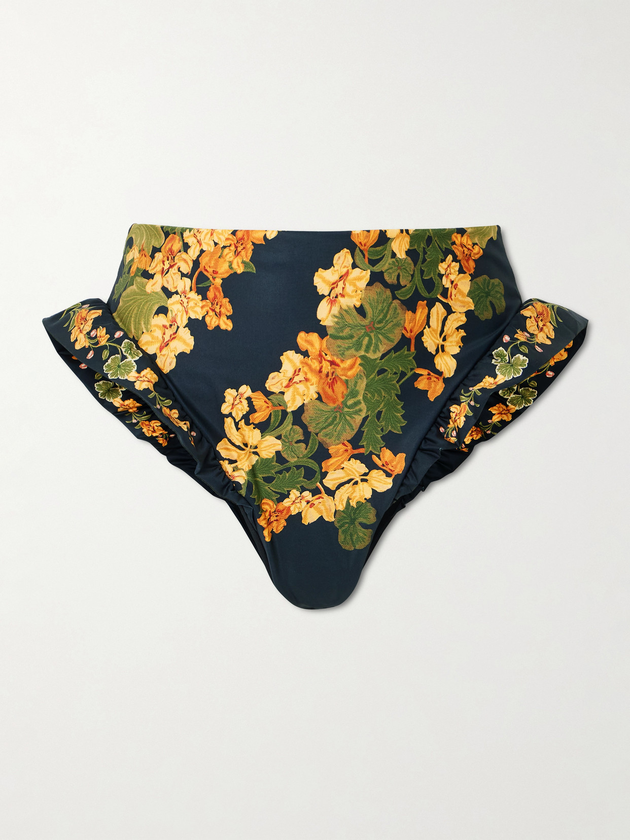 Agua By Agua Bendita Jengibre Cordillera Ruffled Floral-print Stretch Recycled Bikini Briefs In Multi