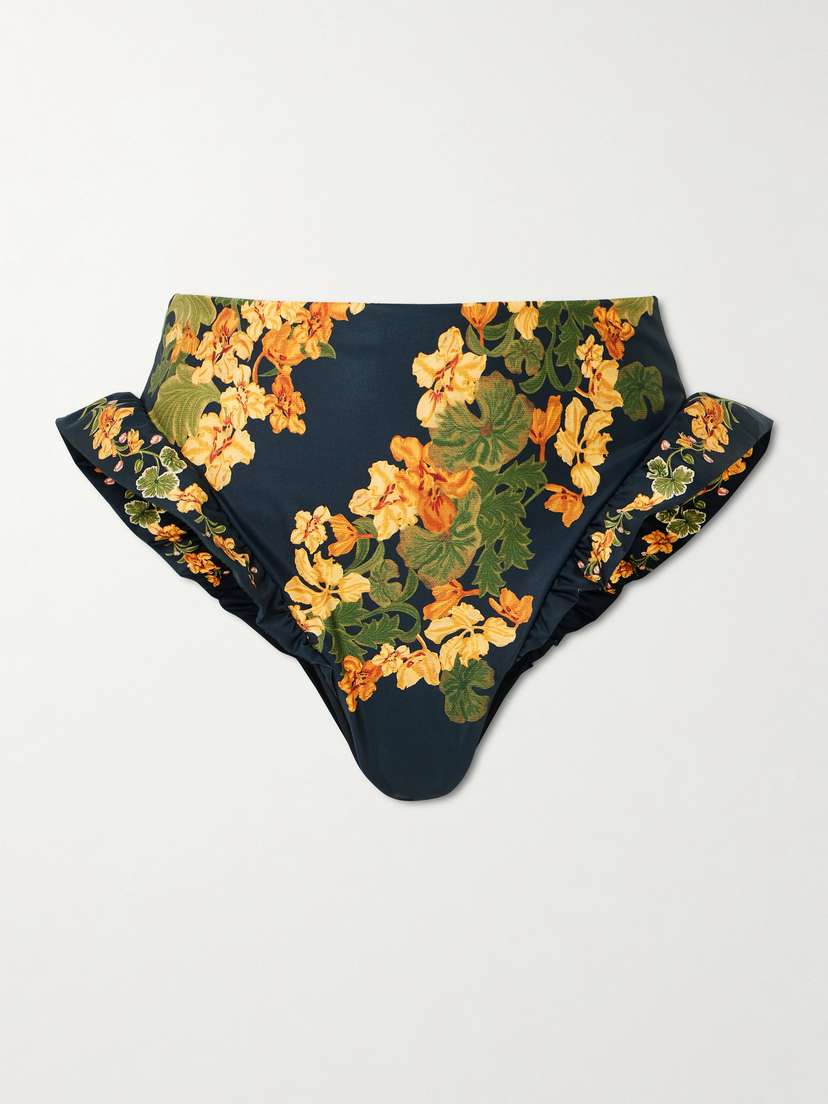 Agua by Agua Bendita Jengibre Cordillera Ruffled Floral-print Stretch Recycled Bikini Briefs
