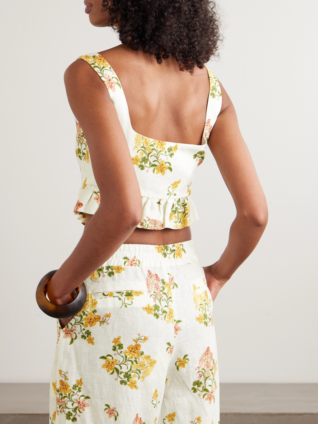 Eslabón Cordillera Cropped Ruffled Floral-Print Top