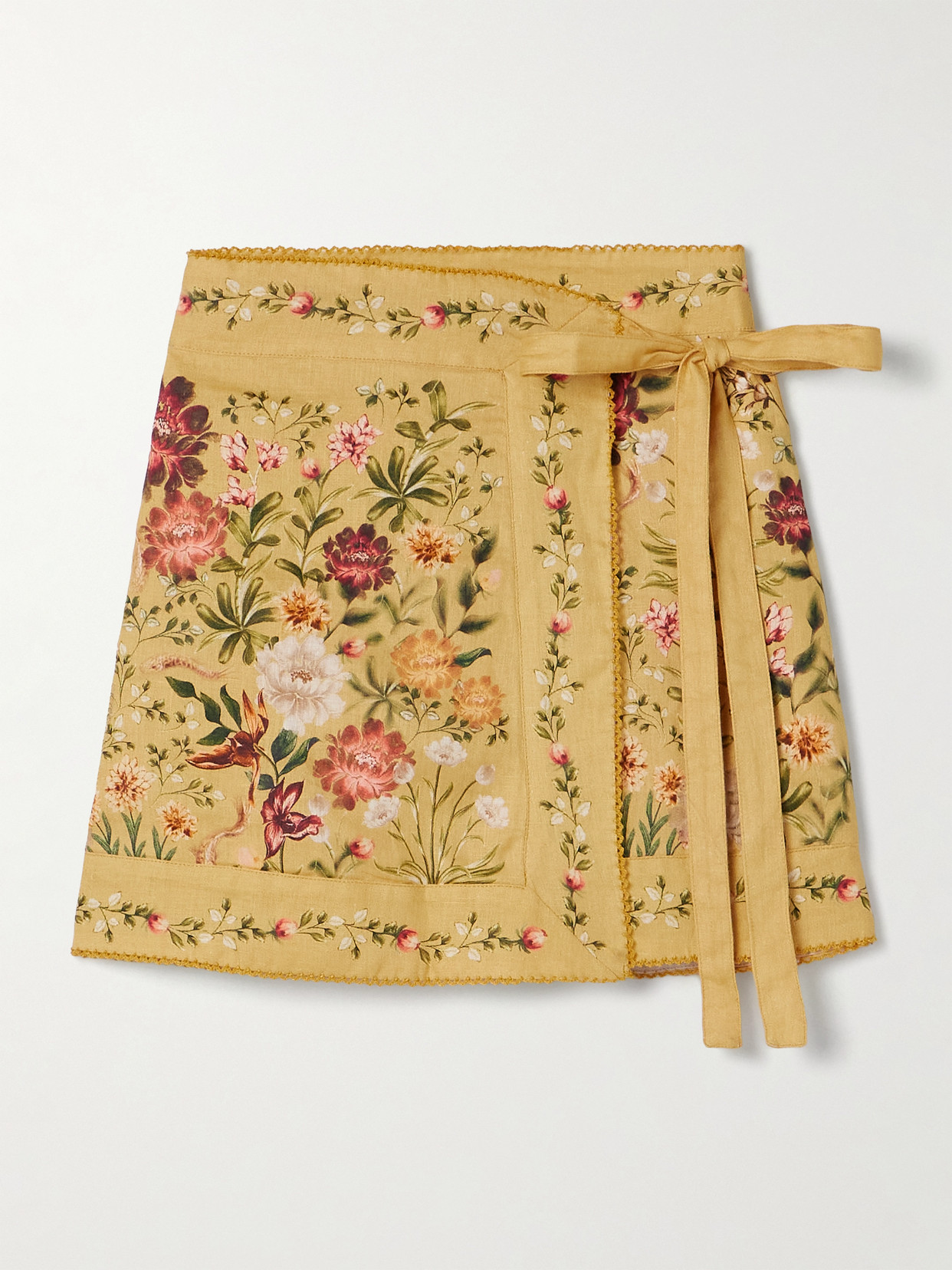 Agua By Agua Bendita Luna Paramo Floral-print Linen Mini Wrap Skirt In Multi