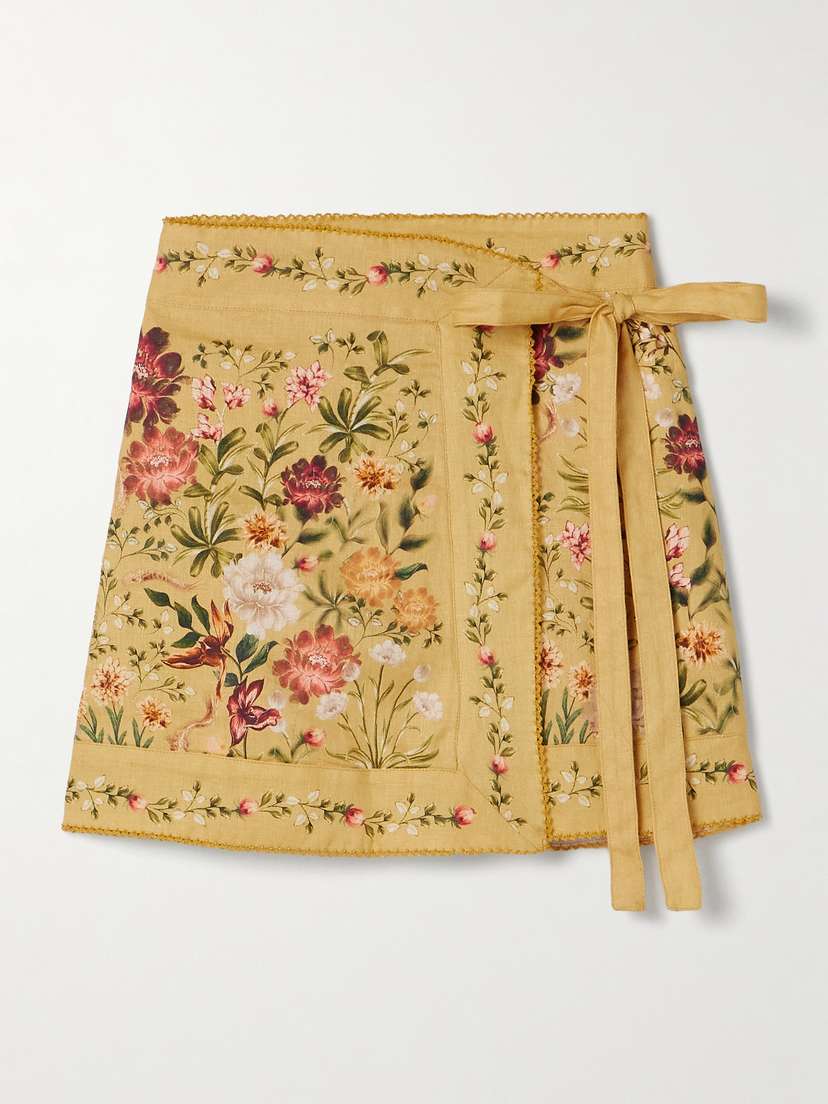 Agua by Agua Bendita Luna Paramo Floral-print Linen Mini Wrap Skirt
