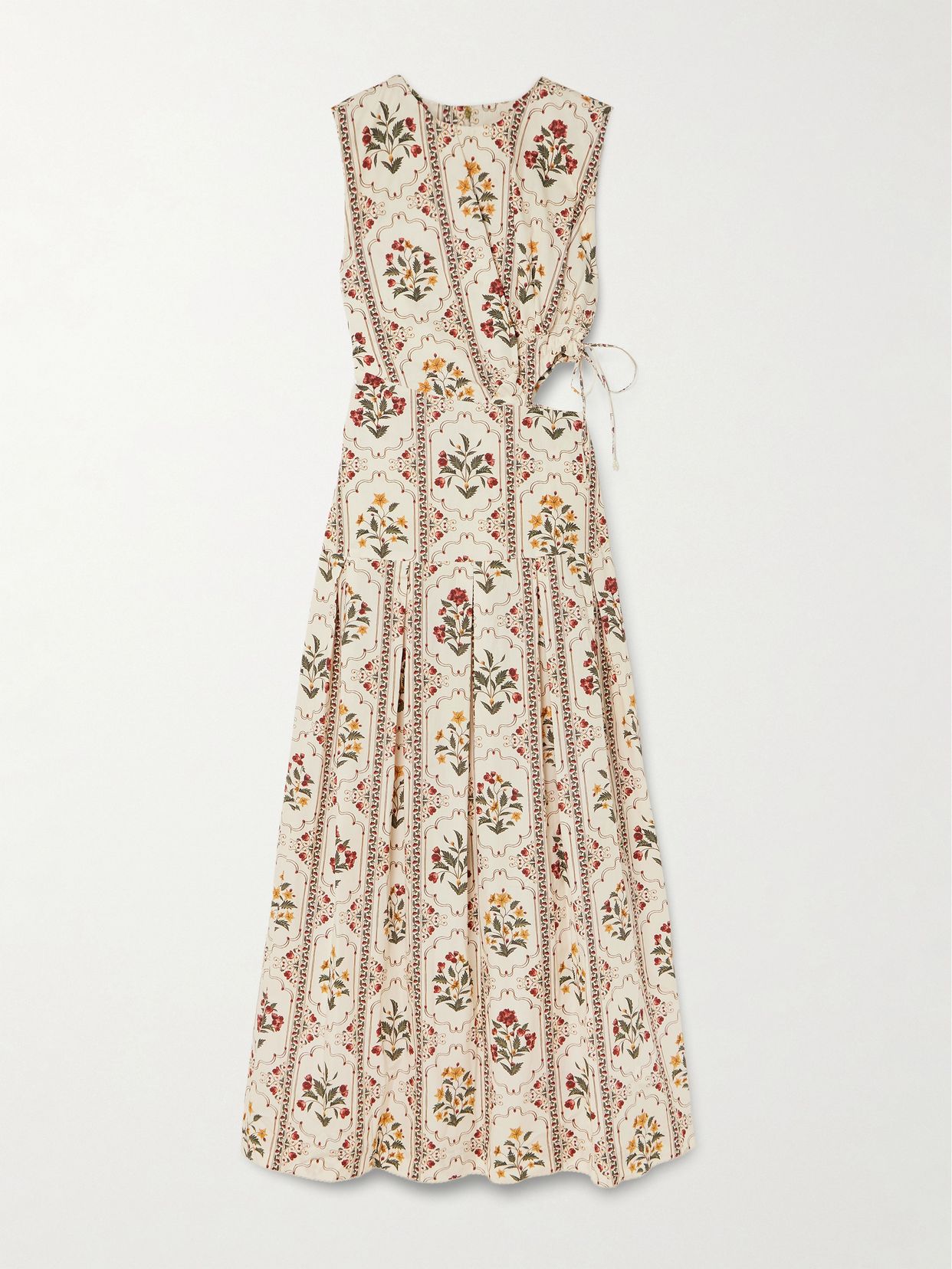 Otoño Andes embellished cutout pleated printed cotton midi dress