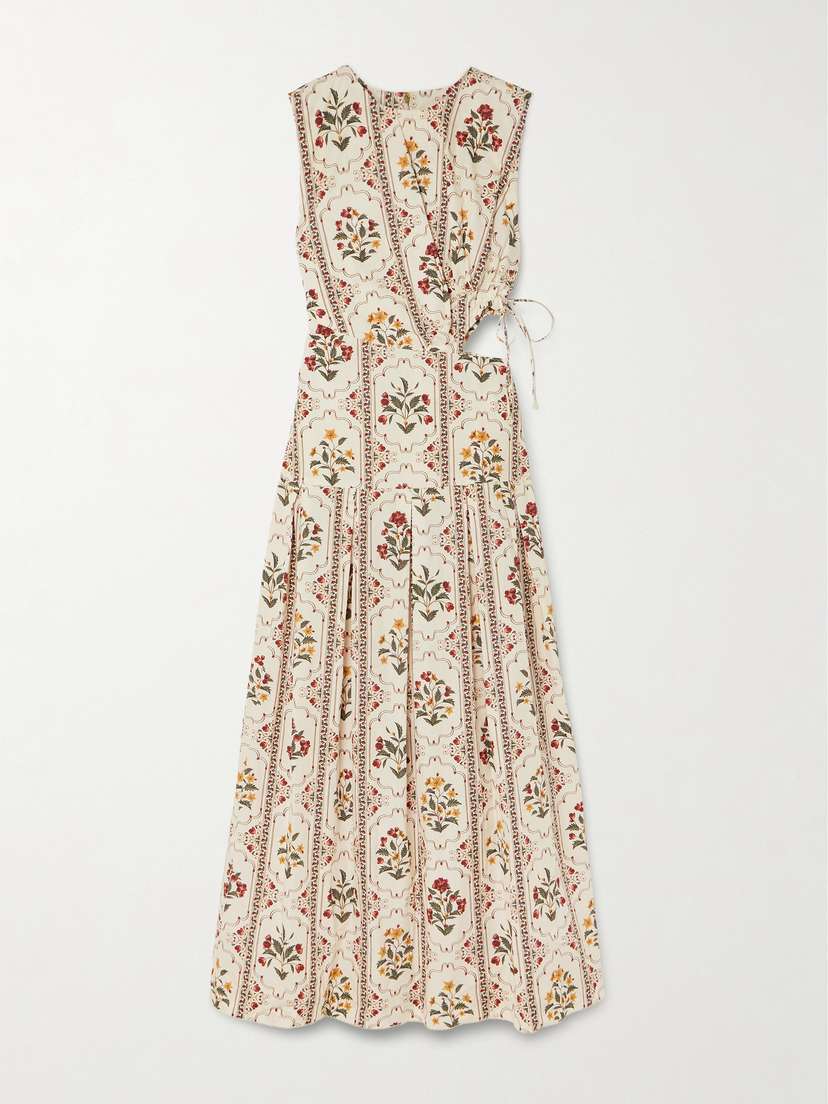 Agua by Agua Bendita Otoño Andes Embellished Cutout Pleated Printed Cotton Midi Dress