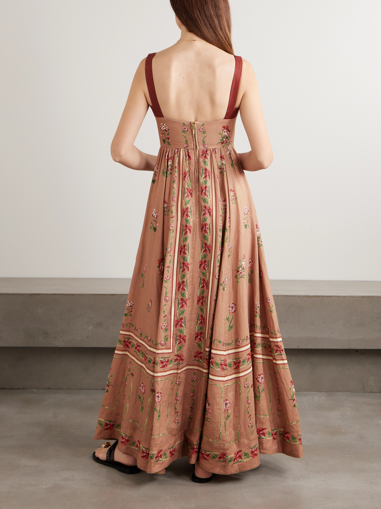 Agua By Agua Bendita Jaspe Floral-printed Linen Maxi Dress In Brown