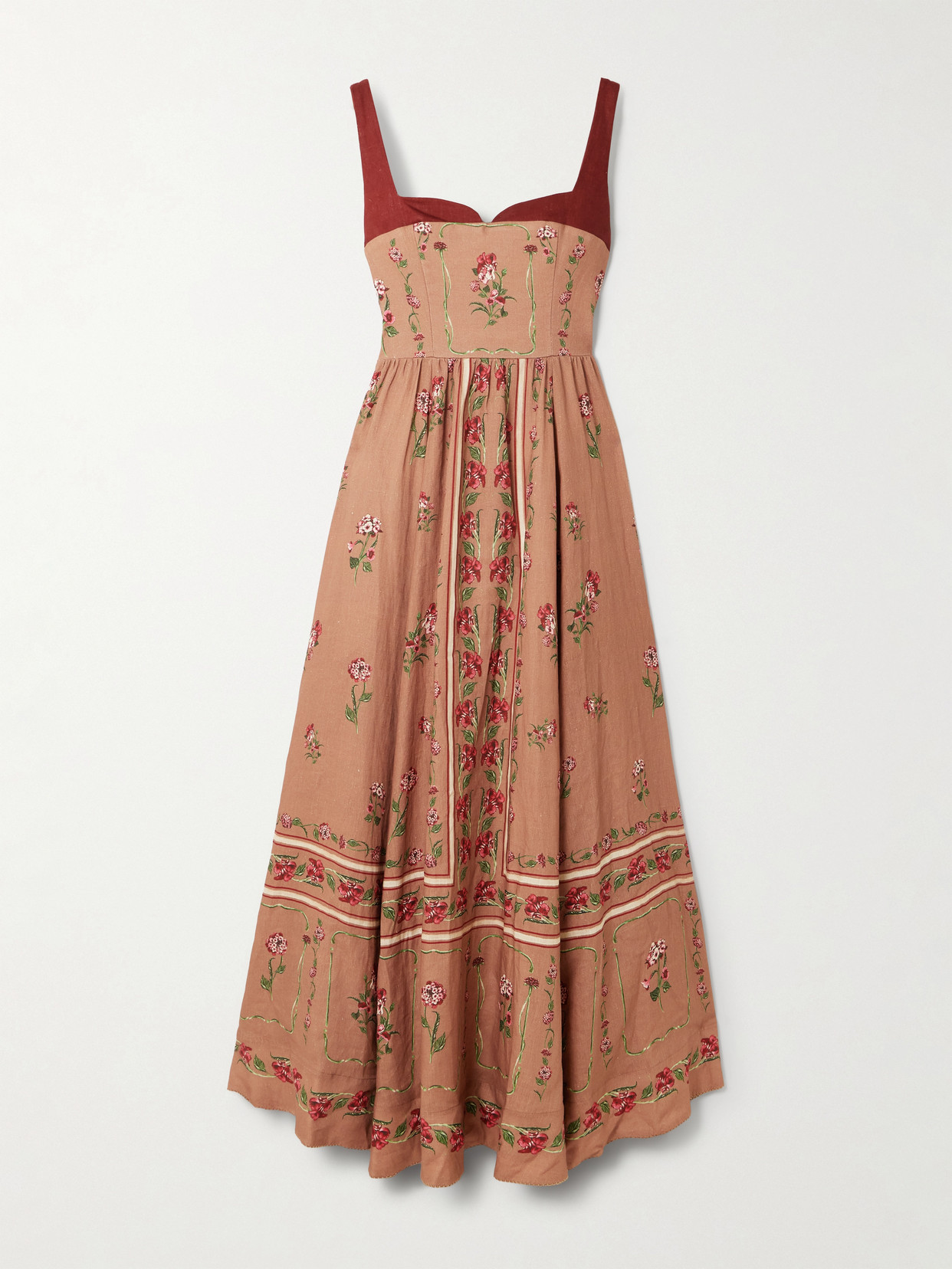 Agua By Agua Bendita Jaspe Floral-printed Linen Maxi Dress In Brown