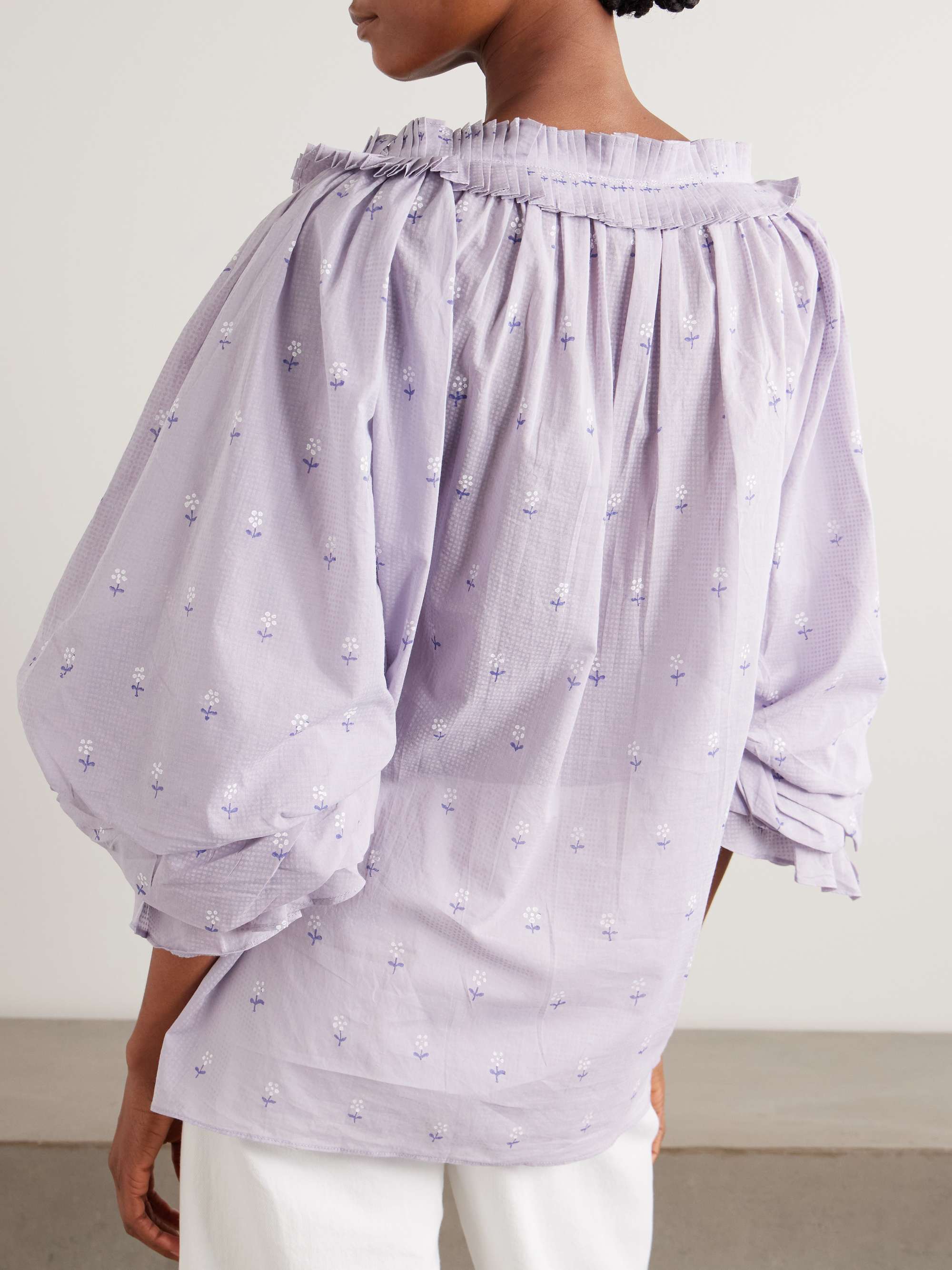 THIERRY COLSON Roussia tie-neck pleated printed cotton-voile