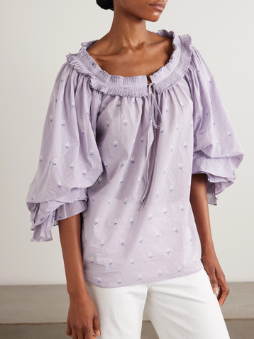 THIERRY COLSON Roussia tie-neck pleated printed cotton-voile blouse