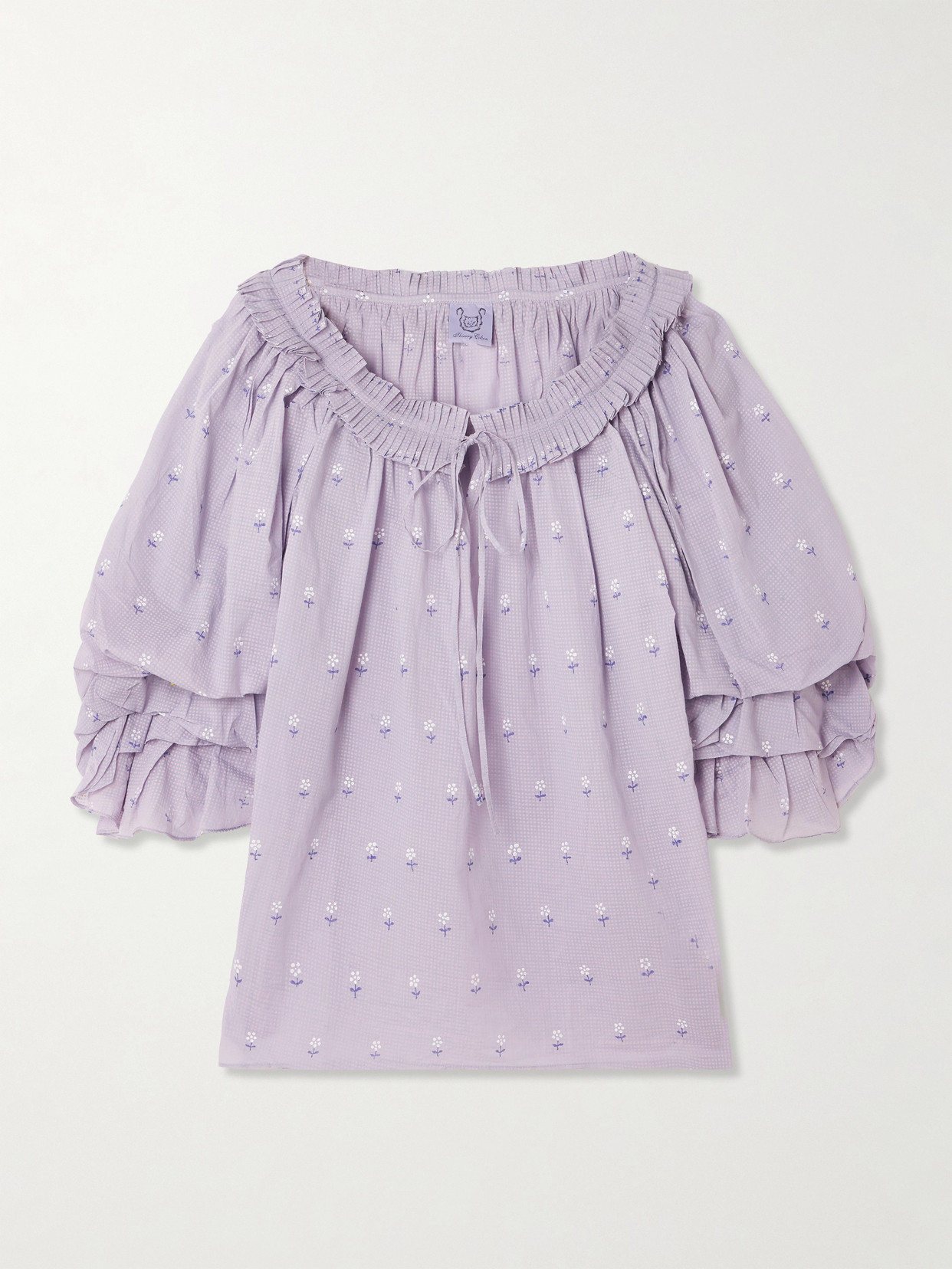 Thierry Colson Roussia Tie-neck Pleated Printed Cotton-voile Blouse In Purple