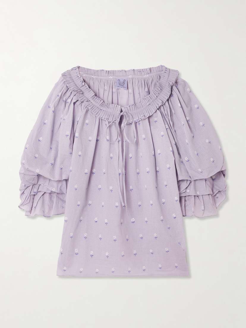 Thierry Colson Roussia Tie-neck Pleated Printed Cotton-voile Blouse