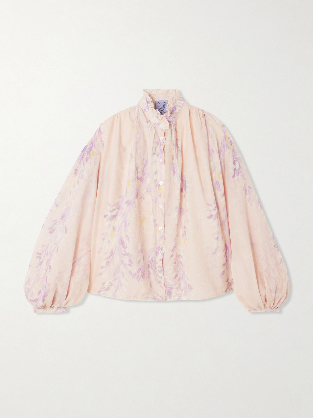 Thierry Colson Slava Ruffled Printed Cotton-voile Blouse In Pink