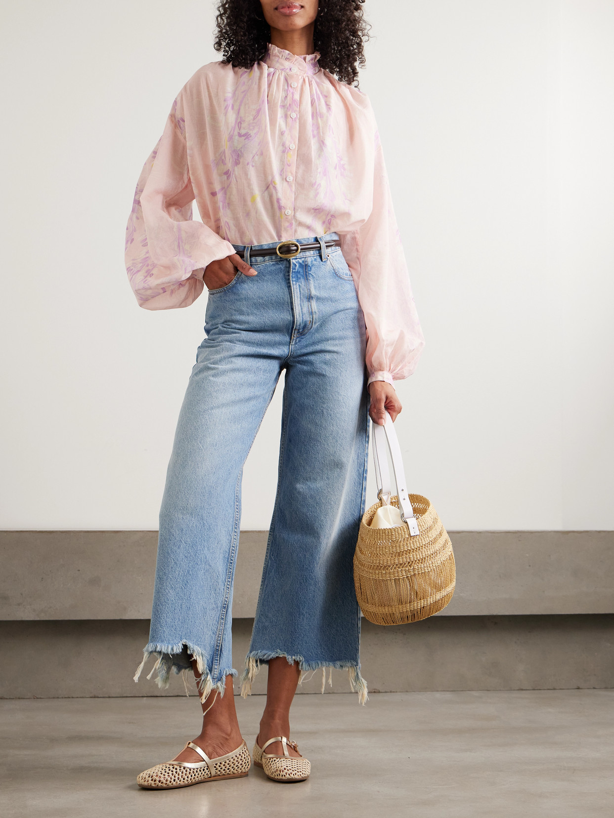 Slava Ruffled Printed Cotton-Voile Blouse