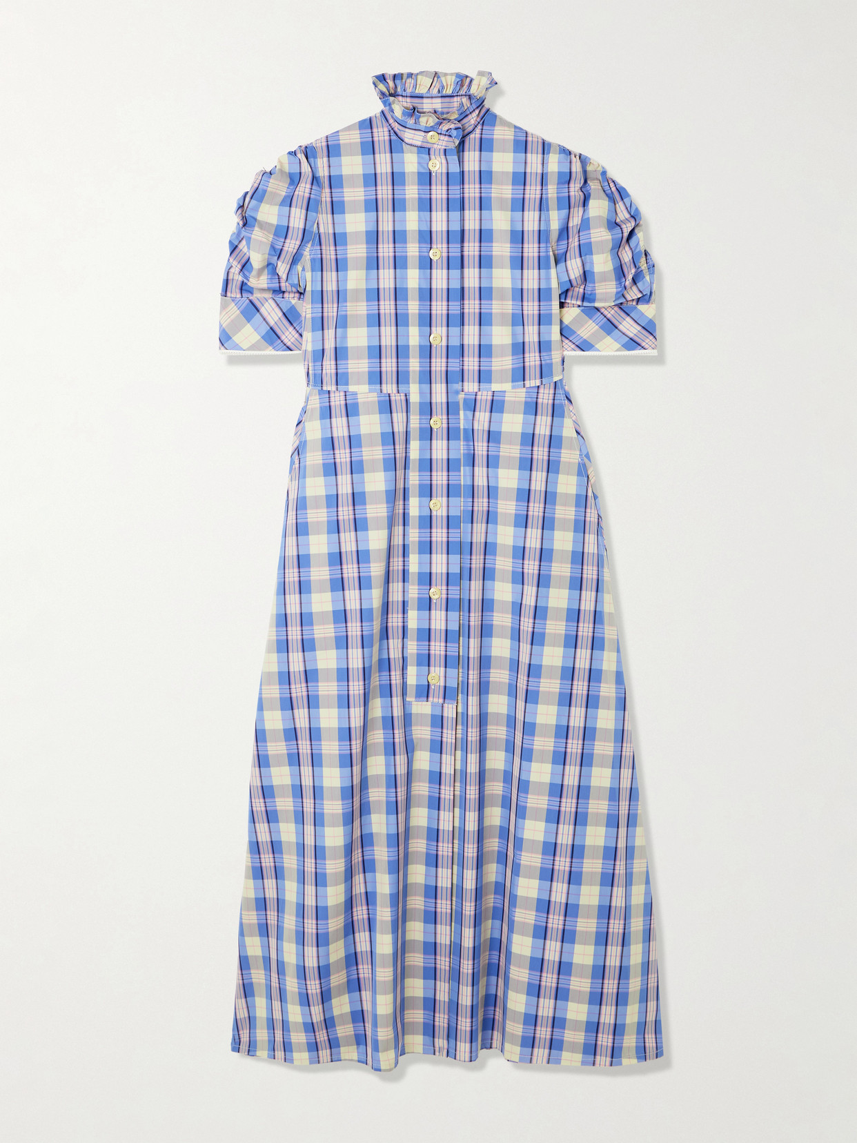 Thierry Colson Venetia Ruffled Checked Cotton-blend Midi Dress In Blue