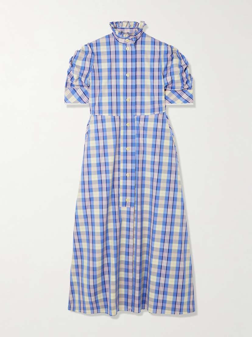 Thierry Colson Venetia Ruffled Checked Cotton-blend Midi Dress