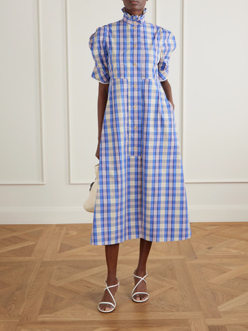 THIERRY COLSON Venetia ruffled checked cotton-blend midi dress