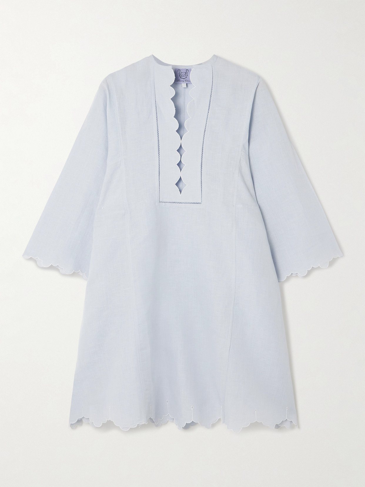 Thierry Colson Rachel Embroidered Cotton And Linen-blend Mini Dress In Blue
