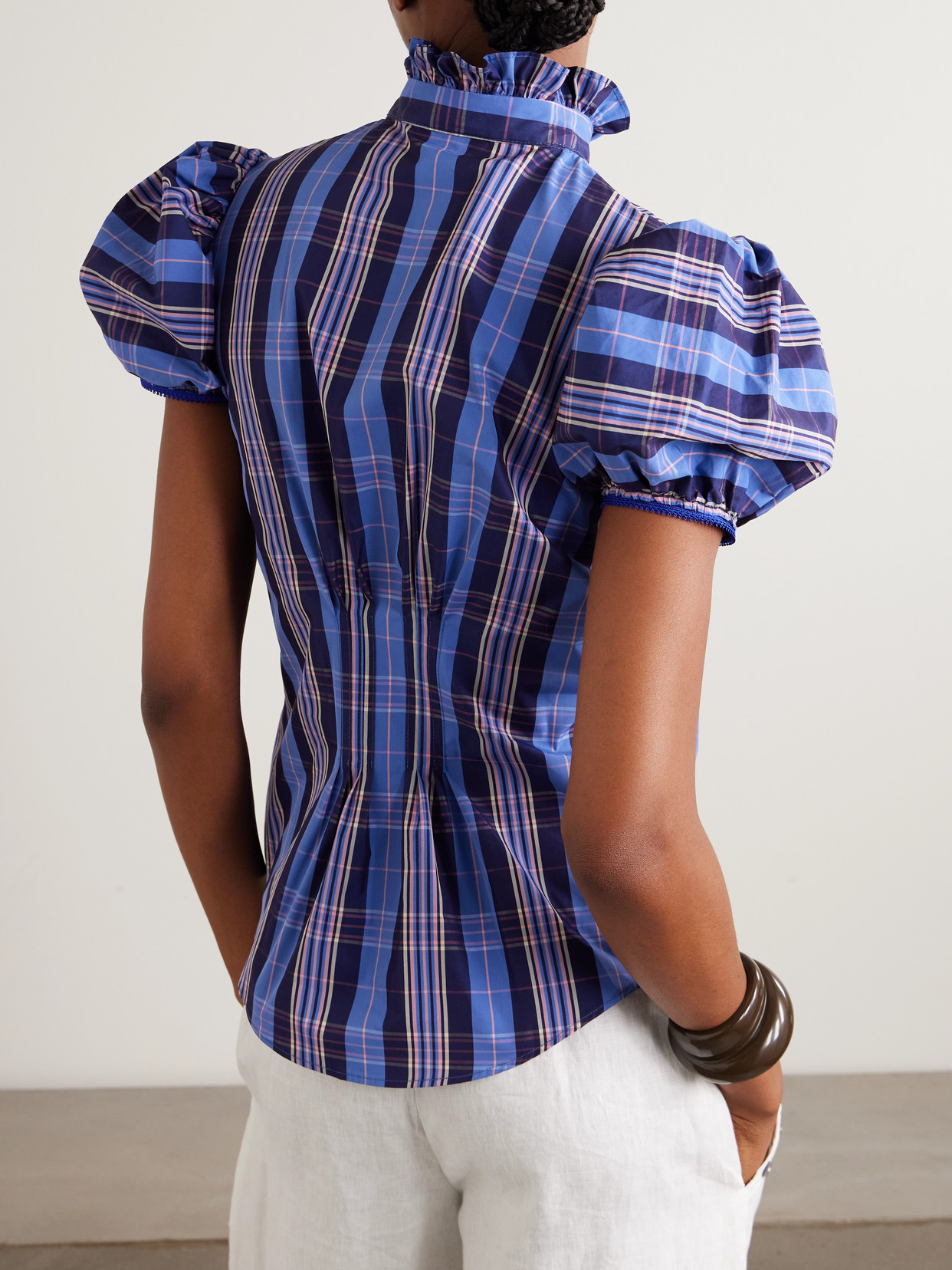 Vike Ruffled Checked Cotton-Blend Poplin Blouse