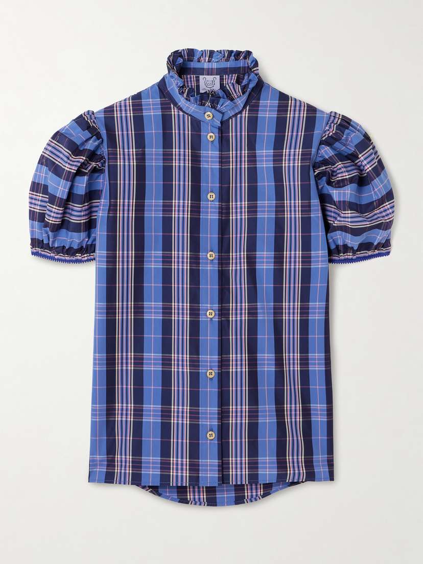 Thierry Colson Vike Ruffled Checked Cotton-blend Poplin Blouse