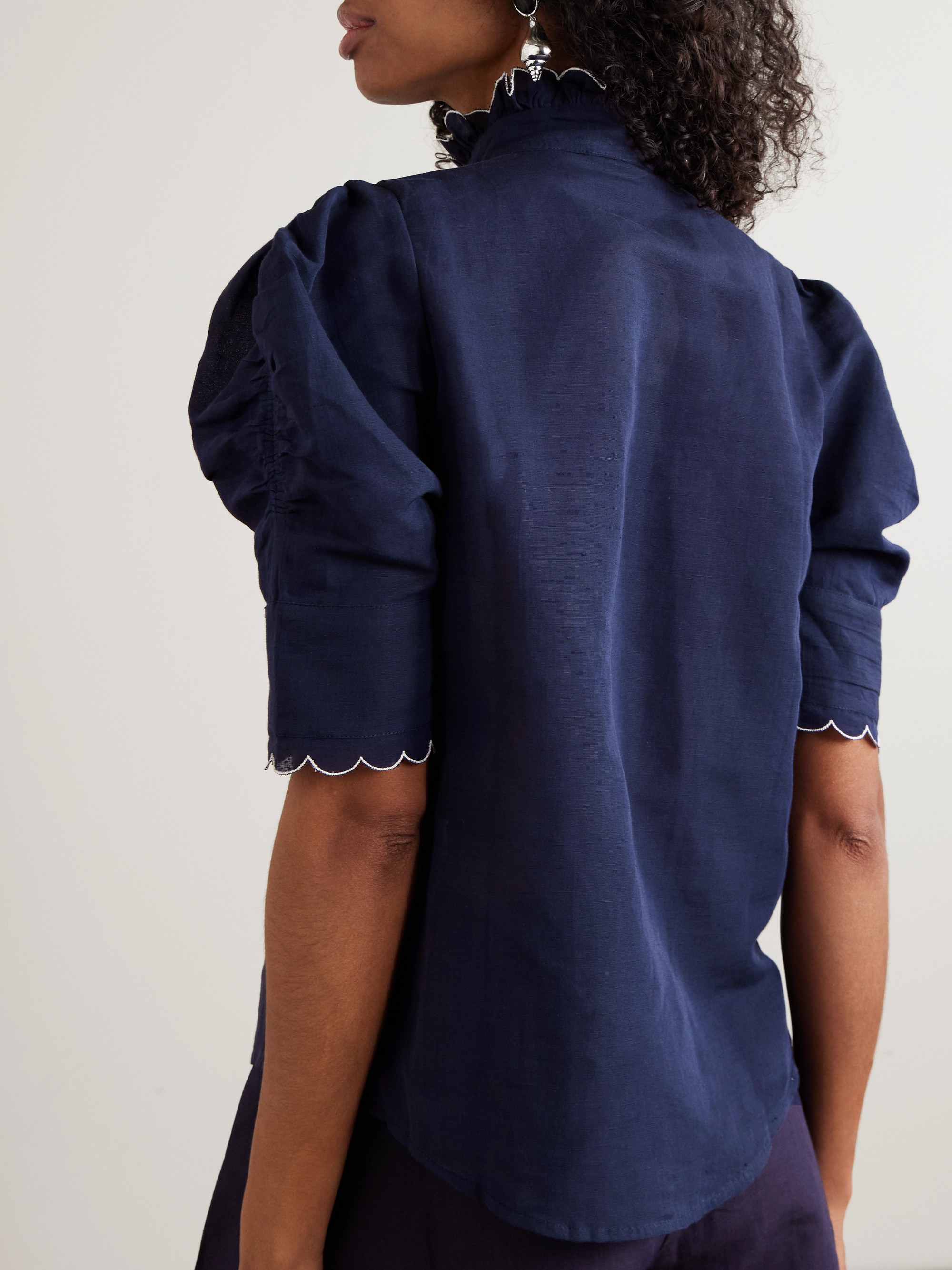 THIERRY COLSON - Vita scalloped ruched cotton and linen-blend