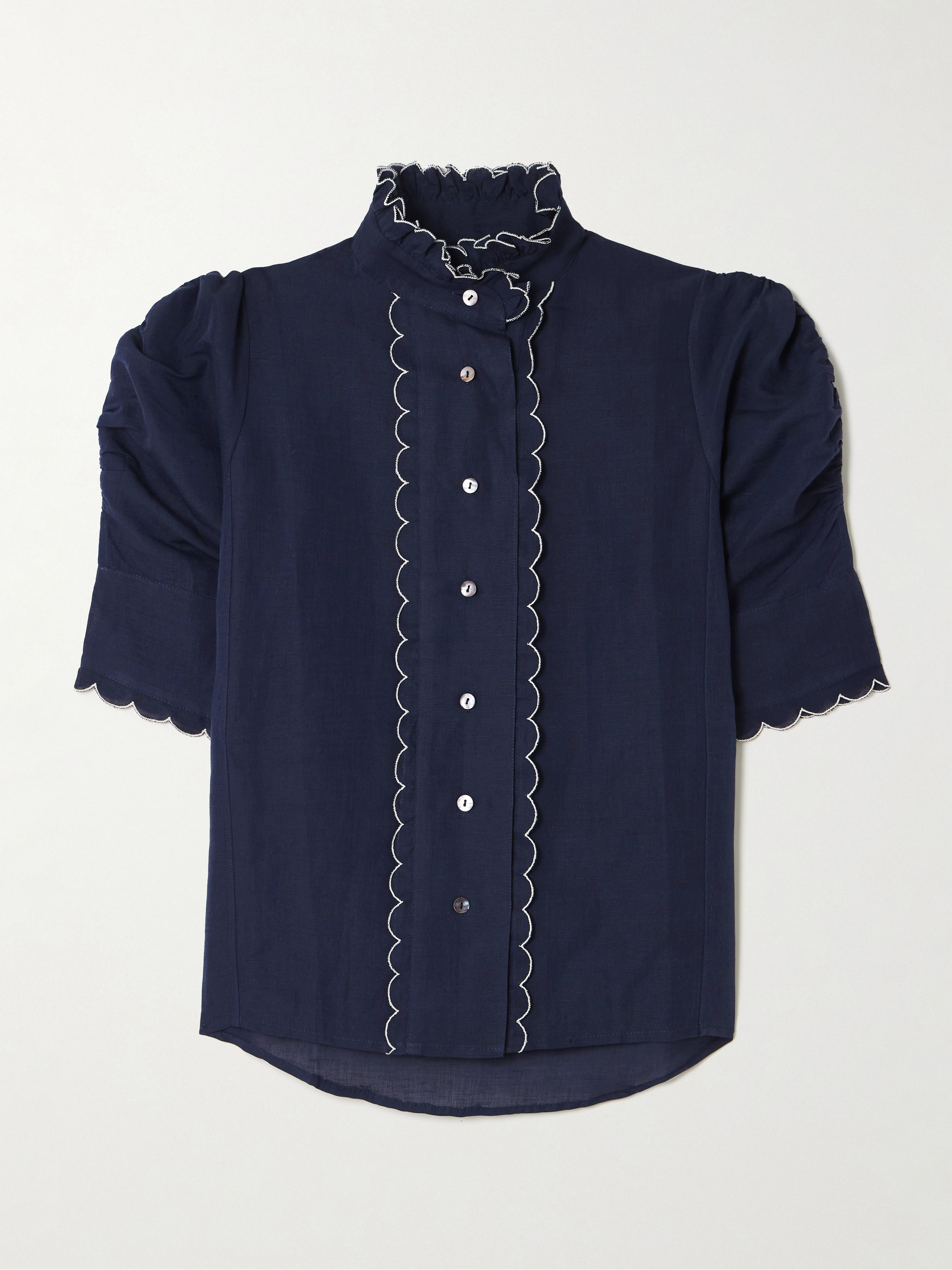 THIERRY COLSON - Vita scalloped ruched cotton and linen-blend