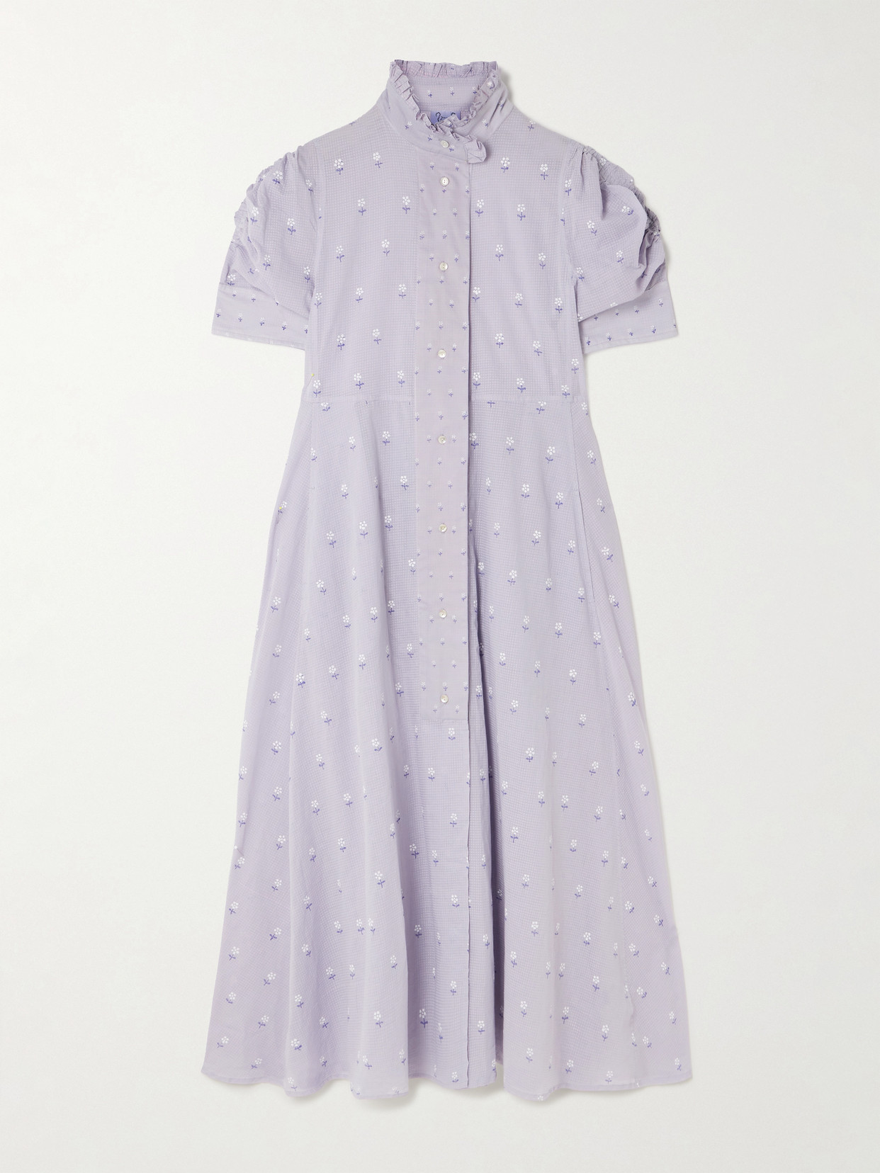 Thierry Colson Venetia Ruffled Gathered Floral-print Cotton-voile Midi Dress In Purple