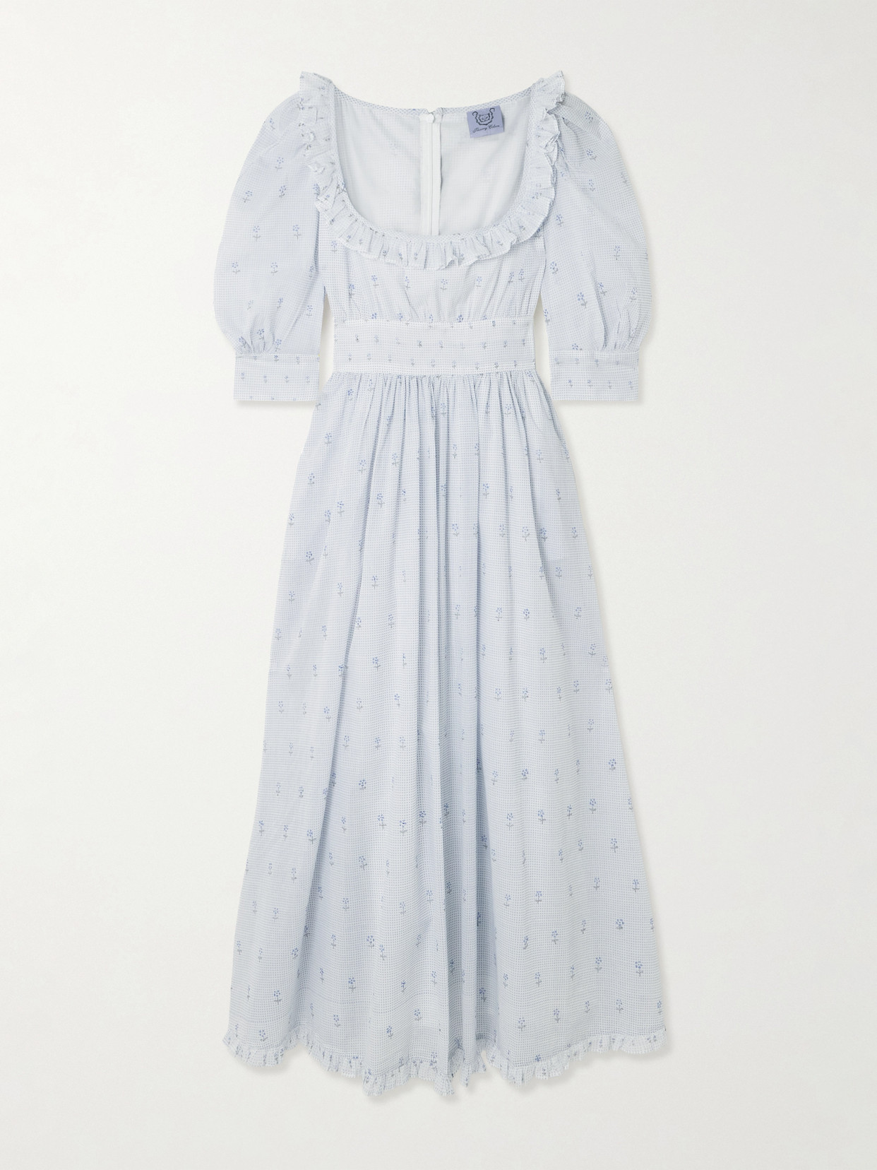 Thierry Colson Yolande Ruffled Floral-print Cotton-voile Midi Dress In Blue