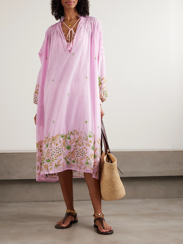 THIERRY COLSON Guise tasseled pintucked embroidered cotton-voile midi dress