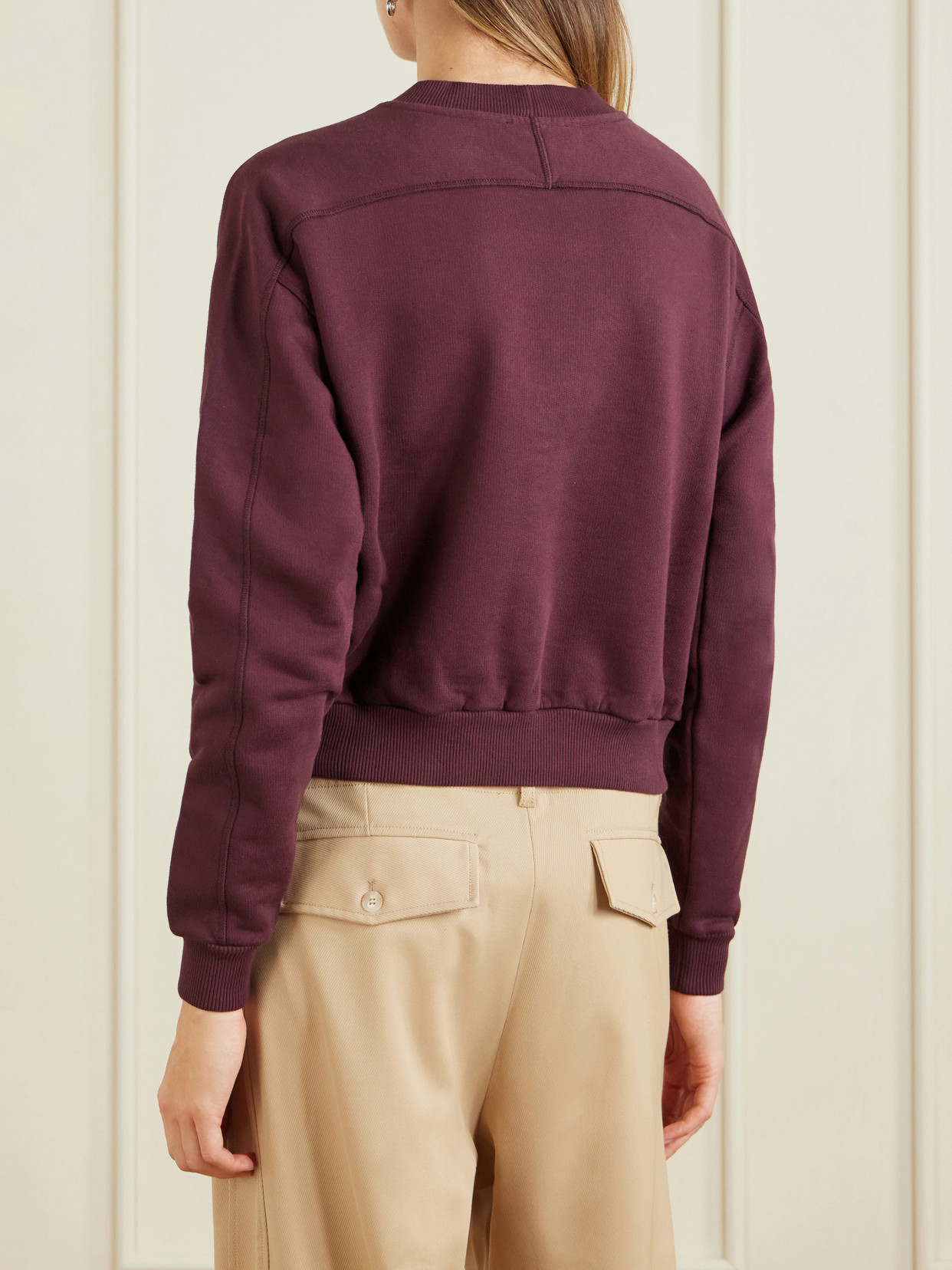 Cropped Embroidered Wool-Blend Jersey Sweatshirt